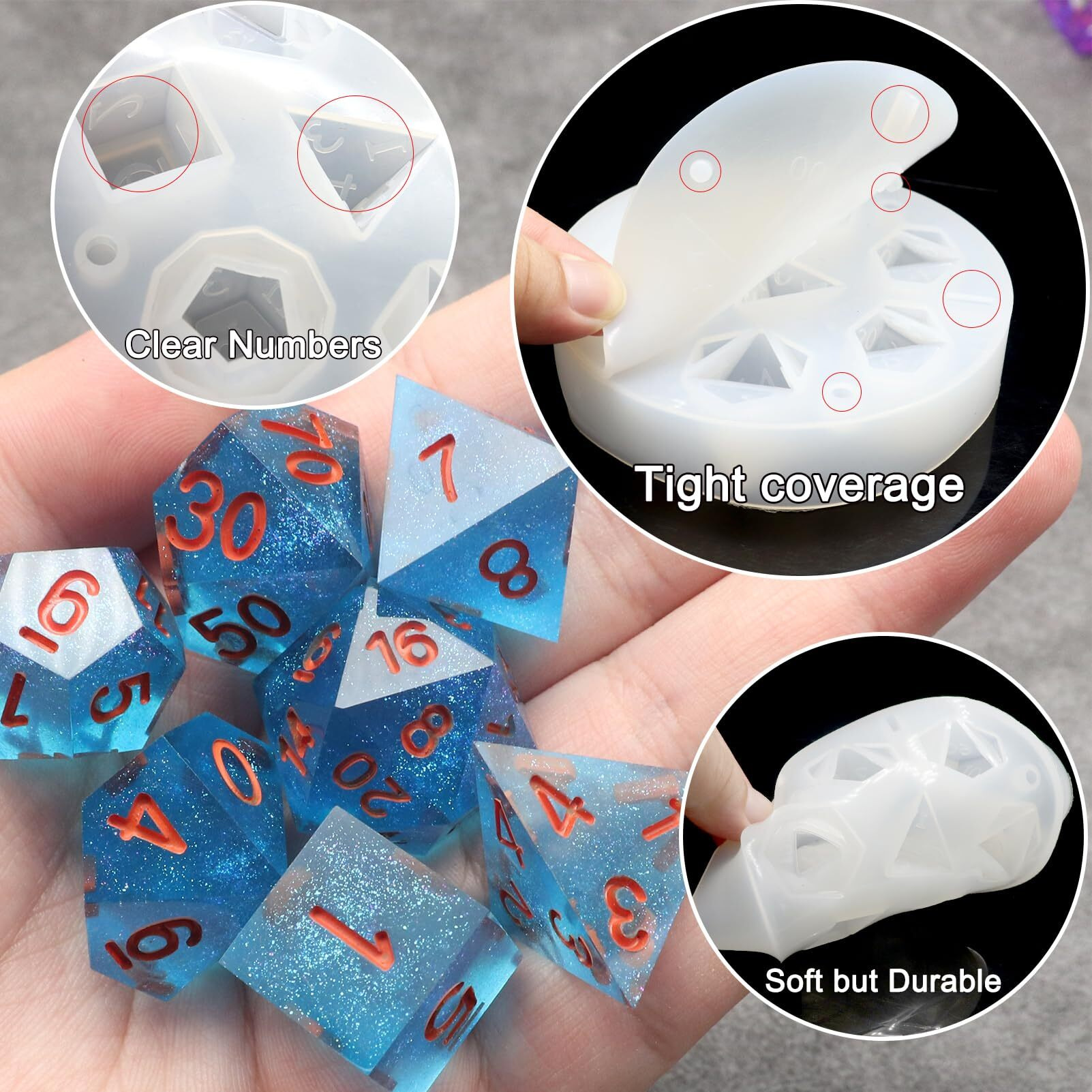 Pjoy Resin Dice Molds  Food-Grade Silicone Molds For 7Pcs Sharp Edge Dice Set  Dnd Silicone Dice Mold For Diy Dice Making Dnd Gifts