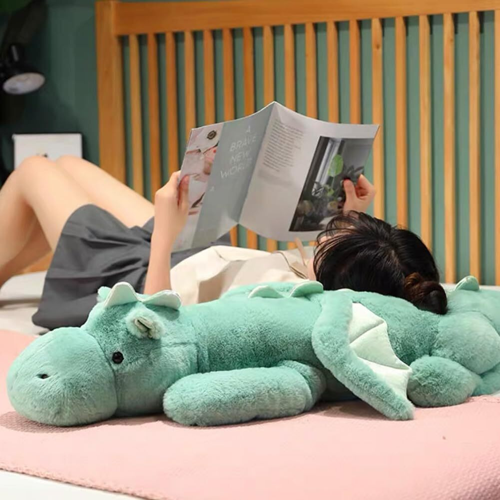 Leahaoe Weighted Dragon Stuffed Animal 12Lbs 43.3""  Soft And Sturdy Weighted Dragon Plush For Adults  Large Green Dragon Stuffed Animal