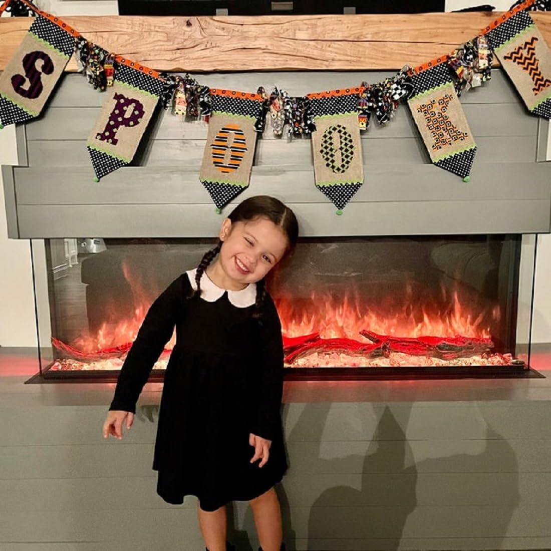 Lamuusaa Toddler Baby Girl Halloween Outfit Doll Collar Black Long Sleeve Dress A-Line Dress Halloween Dress Costumes