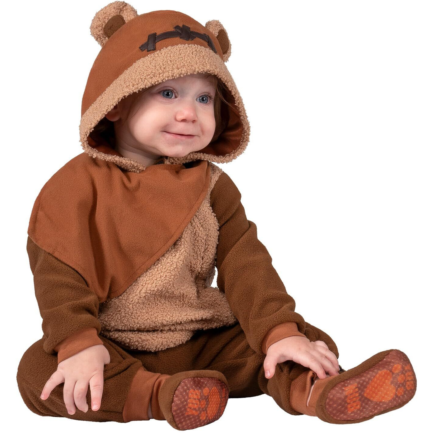 Star Wars Ewok Official Infant Halloween Costume - Premium Quality Minky Jumpsuit With Hood And Non-Slip Booties (12-18M) Brown