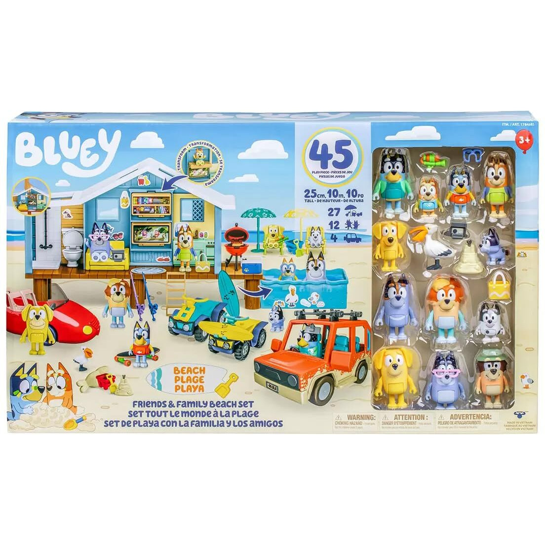 Bluey Friends & Family Beach Set- House Playset 45 Piece Ultimate Mega Set-Large-Includes Sticker Sheet