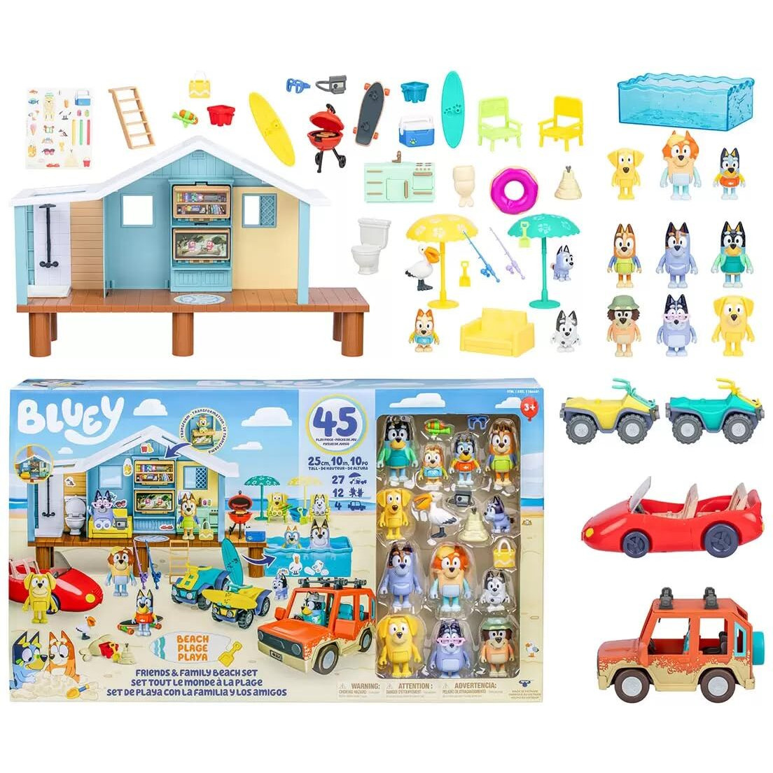 Bluey Friends & Family Beach Set- House Playset 45 Piece Ultimate Mega Set-Large-Includes Sticker Sheet