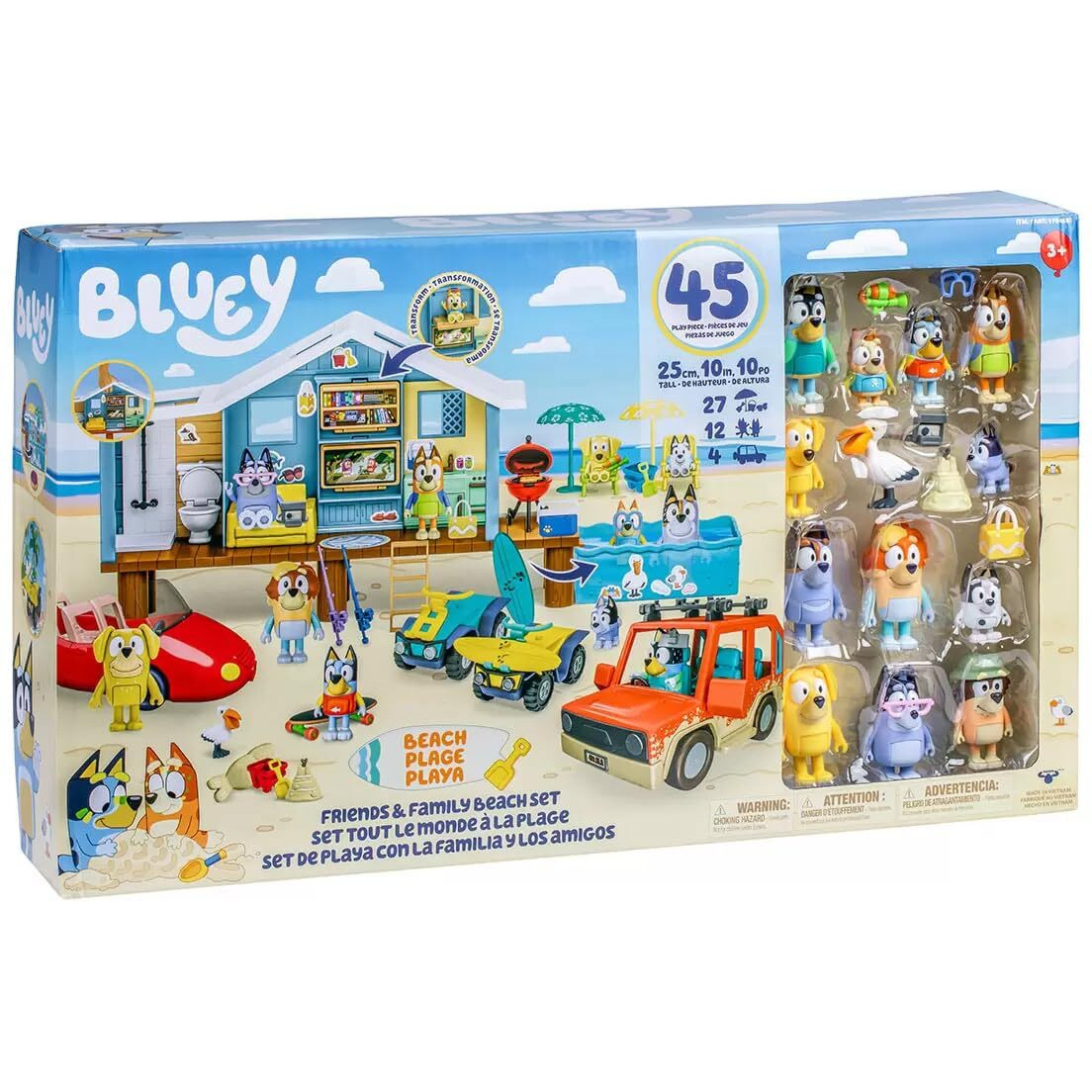 Bluey Friends & Family Beach Set- House Playset 45 Piece Ultimate Mega Set-Large-Includes Sticker Sheet