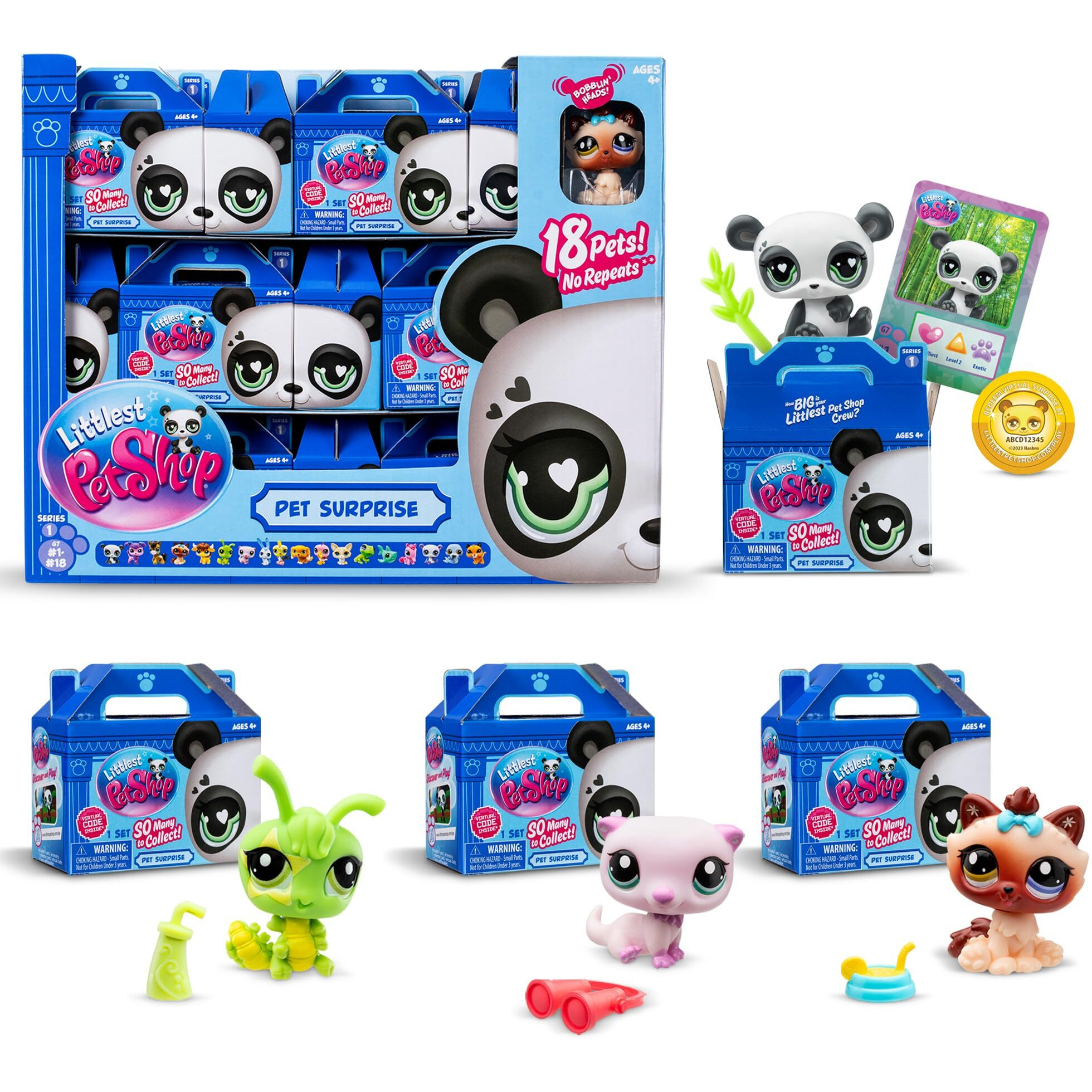 Littlest Pet Shop  18 Pets Collector Set  Pet Surprise Display - Gen 7  Pets 1 - 18  Authentic Lps Bobble Head Figure  Collectible Imagination Toy Animal  Kidults  Girls  Boys  Kids  Tweens Ages 4+