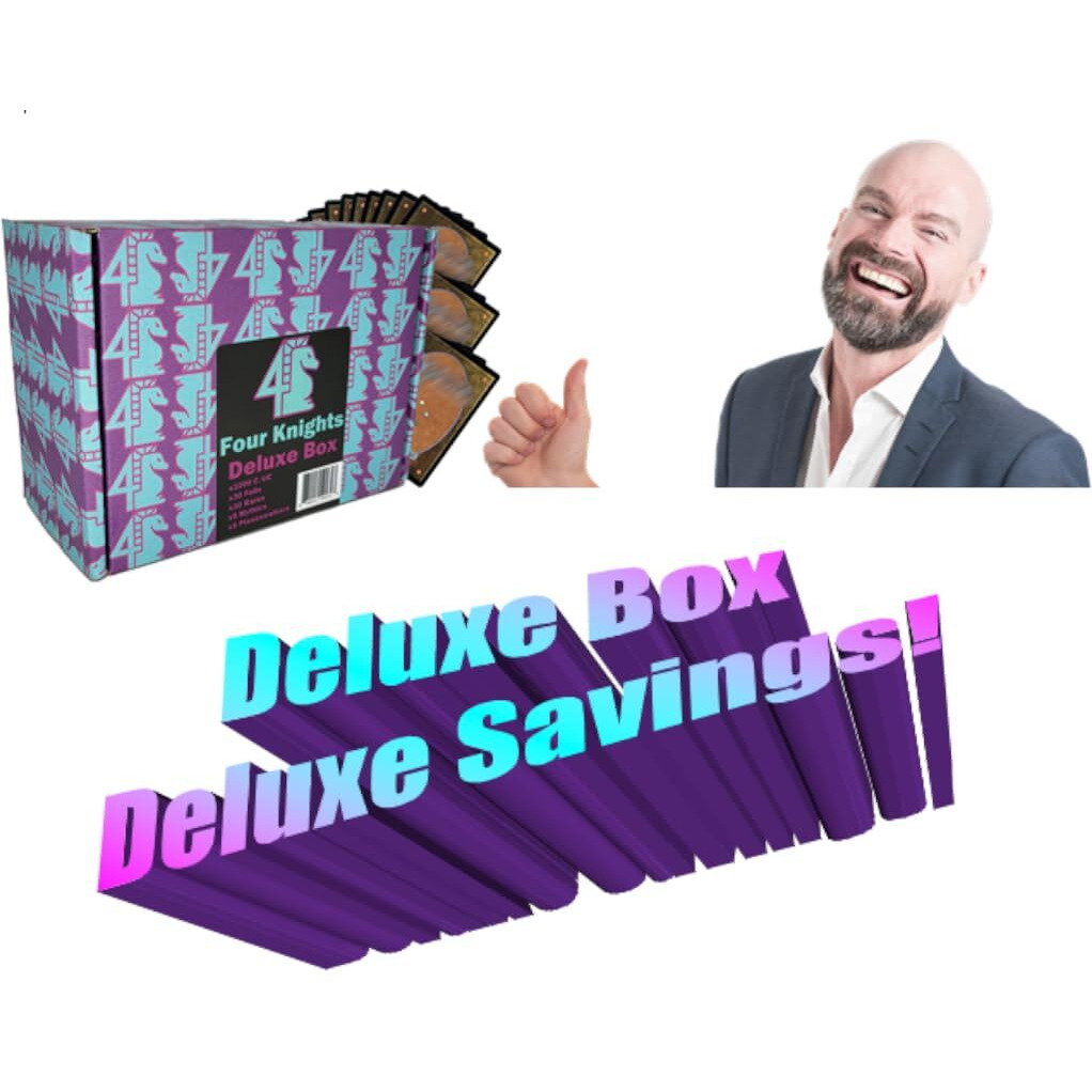 Four Knights Mtg Deluxe Collection Booster Box - 1000+ Assorted C/Uc Cards With 30 Rares  30 Foils  And 5 Mythics - Limited Duplicates - Compatible With Magic