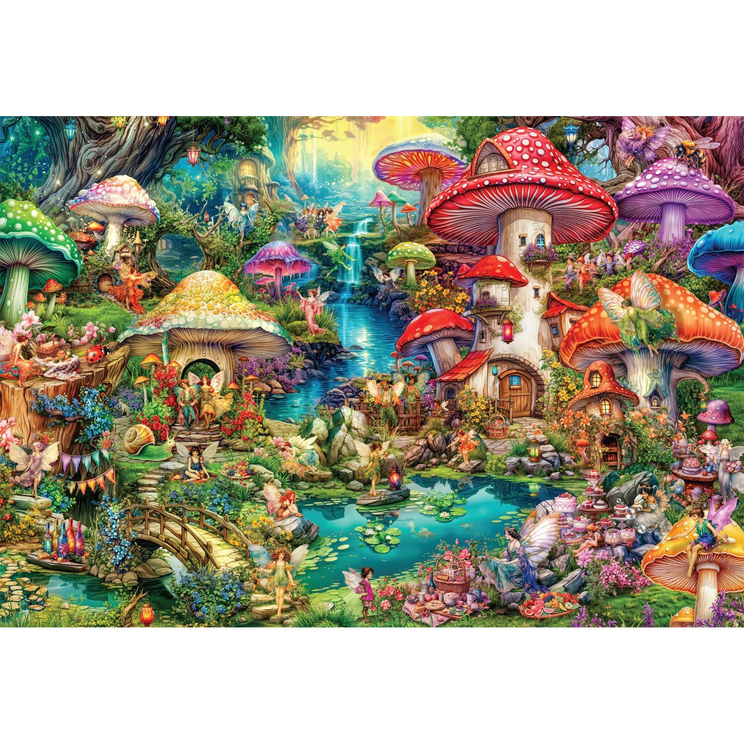 Buffalo Games - Aimee Stewart - Merry Mushroom Village Picnic - 2000 Piece Jigsaw Puzzle For Adults Challenging Puzzle Perfect For Game Nights - Finished Size Is 38.50 X 26.50