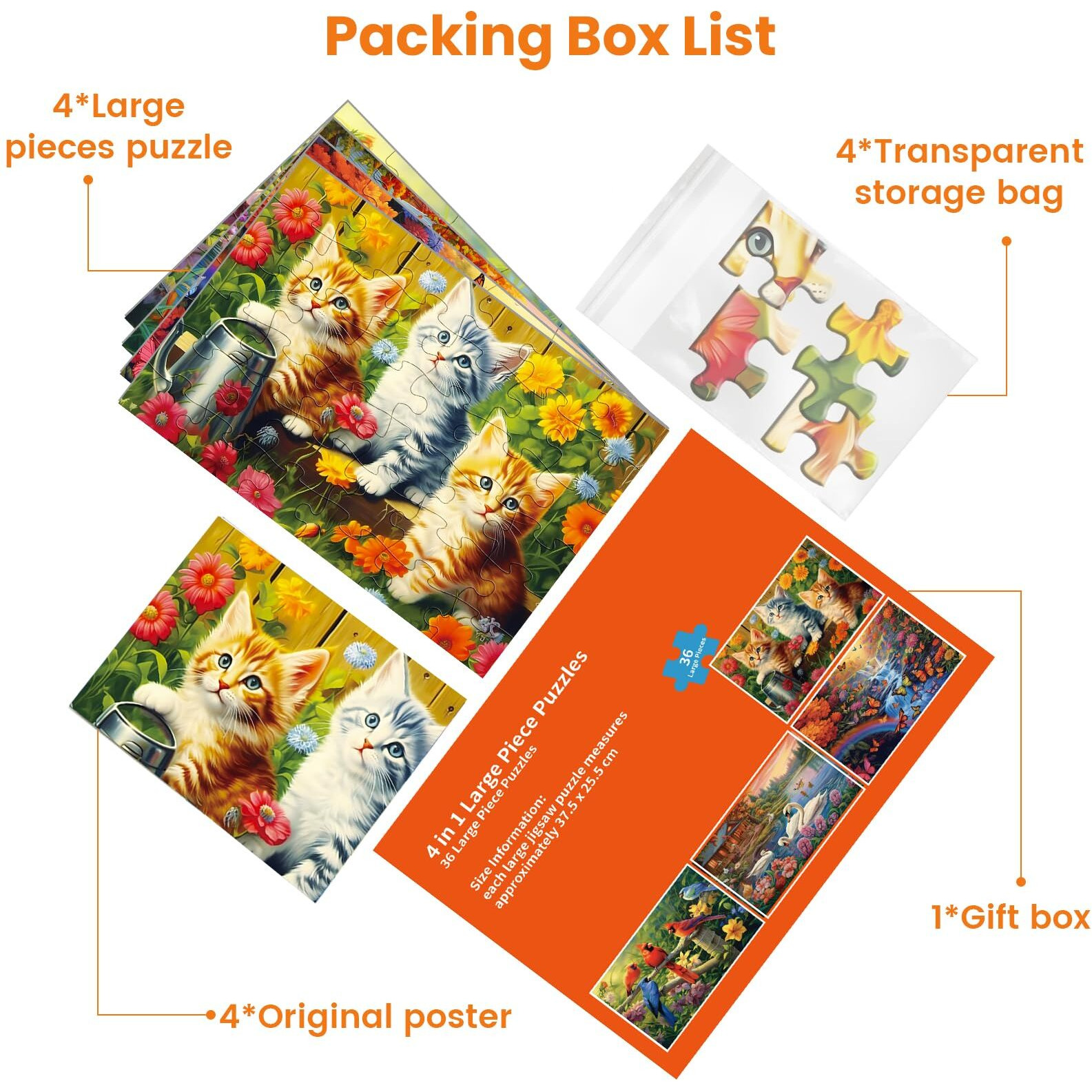 4 Packs 36 Large Piece Puzzle For Seniors - Dementia Puzzles For Elderly Adults Alzheimers Puzzles Memory Cognitive Games For Elderly Seniors With 4 Storage Bags