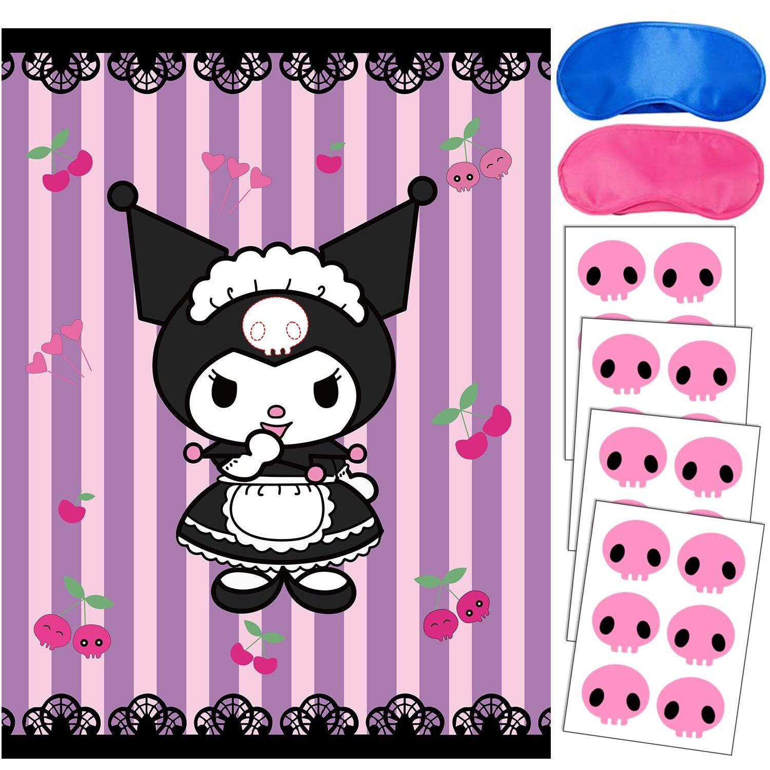 Kuromi Birthday Party Supplies  Kuromi Party Games For Boys Girls  Large Poster 24Pcs Stickers For Kuromi Birthday Favors Decorations