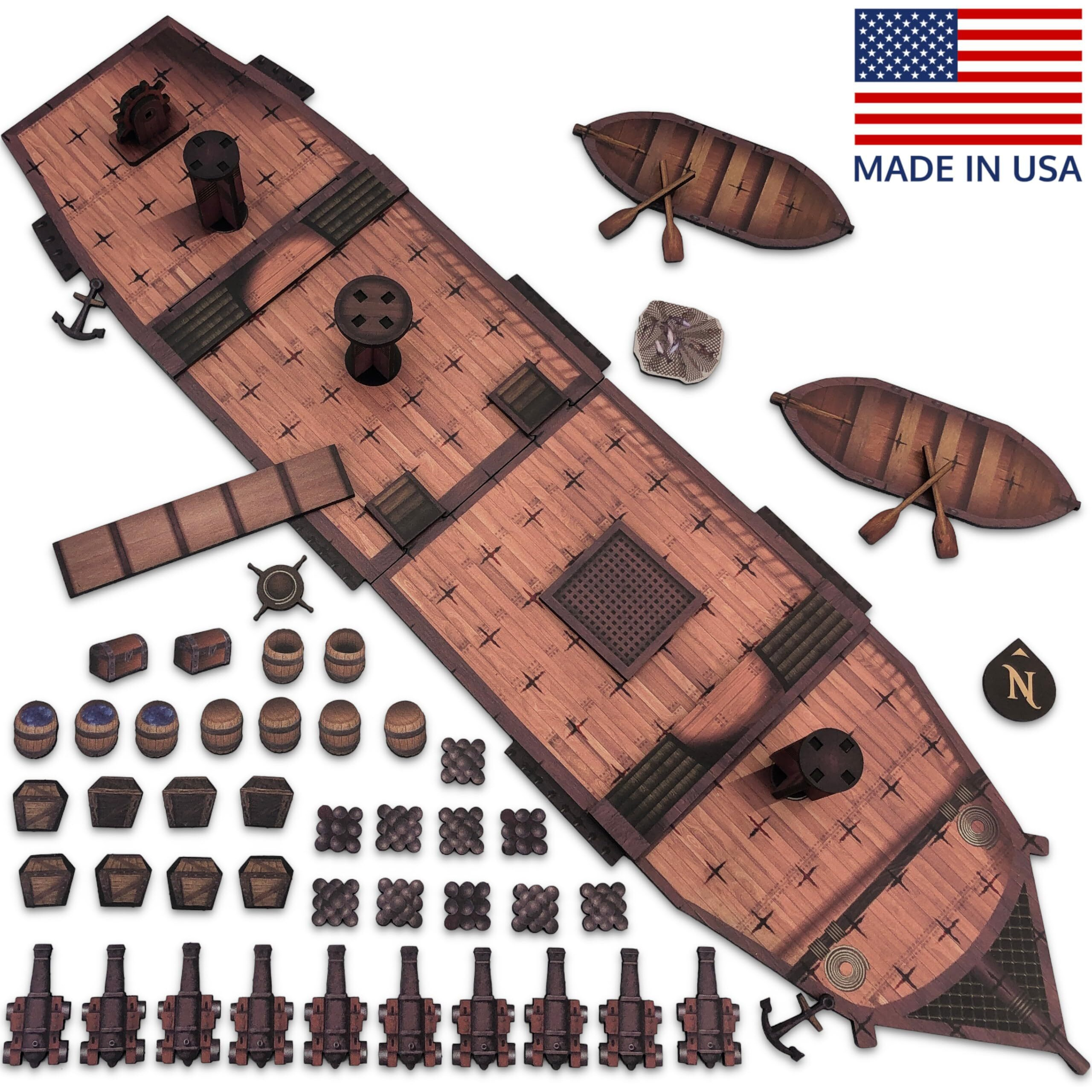 C4Labs Large D&D Ship | 25"" Long | Full Color On Wood | Modular | Upper & Lower Deck | 1  Battle Terrain | Dnd Pathfinder Ttrpg Original