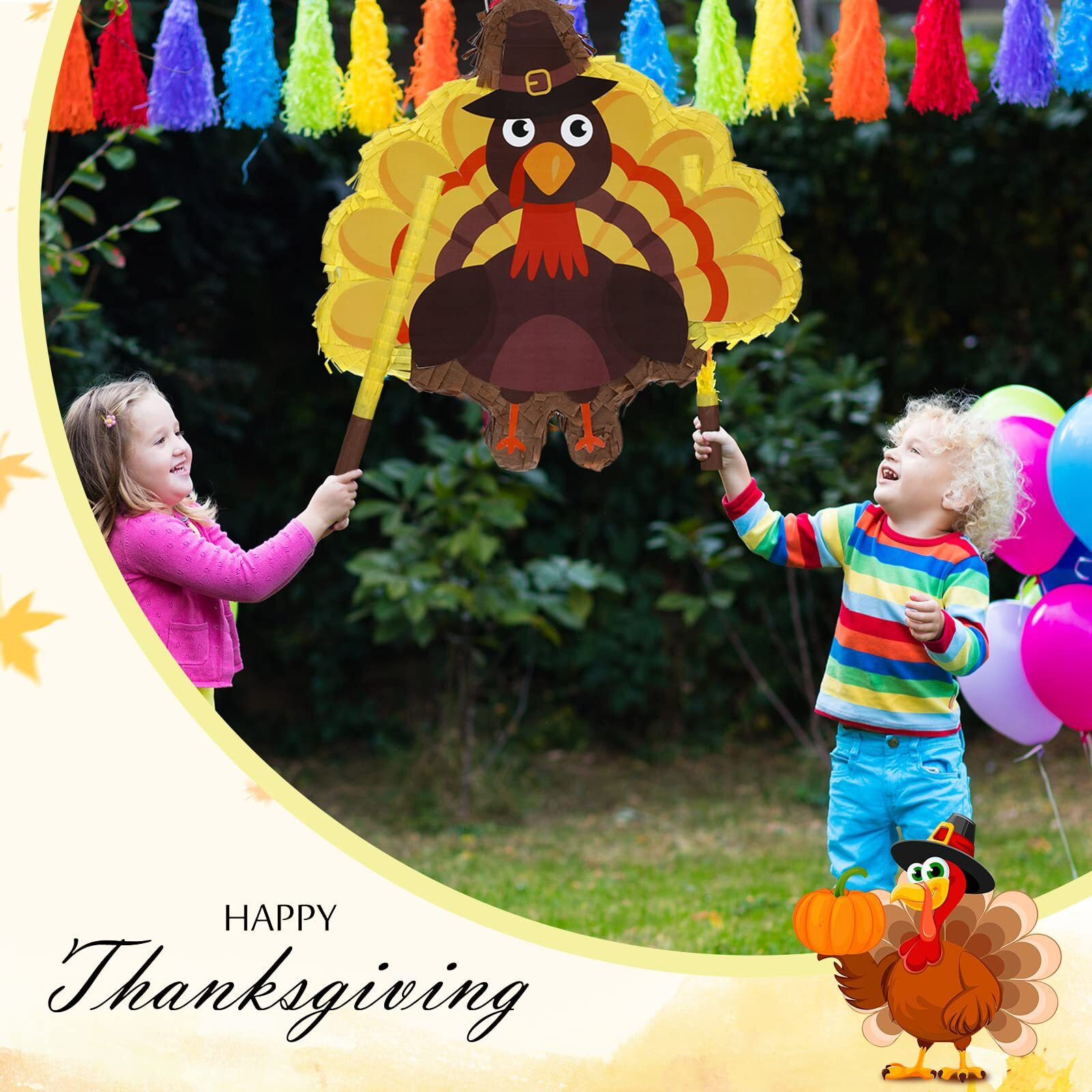 Turkey Piata Thanksgiving Piata Fall Pinata With Blindfold Bat And Confetti Autumn Piata For Thanksgiving Parties Turkey Theme Carnival Decoration Party Game Carnival  13.4 X 13 X 2.7 Inch