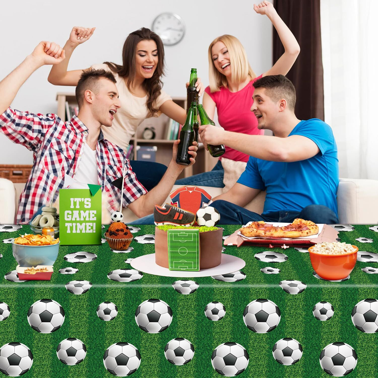 4 Pack Soccer Party Tablecloth Soccer Table Cloth Soccer Rectangular Plastic Table Cover Sports Theme Party Table Covers Soccer Birthday Decorations Soccer Theme Birthday Party Supplies 86 X 51 Inch