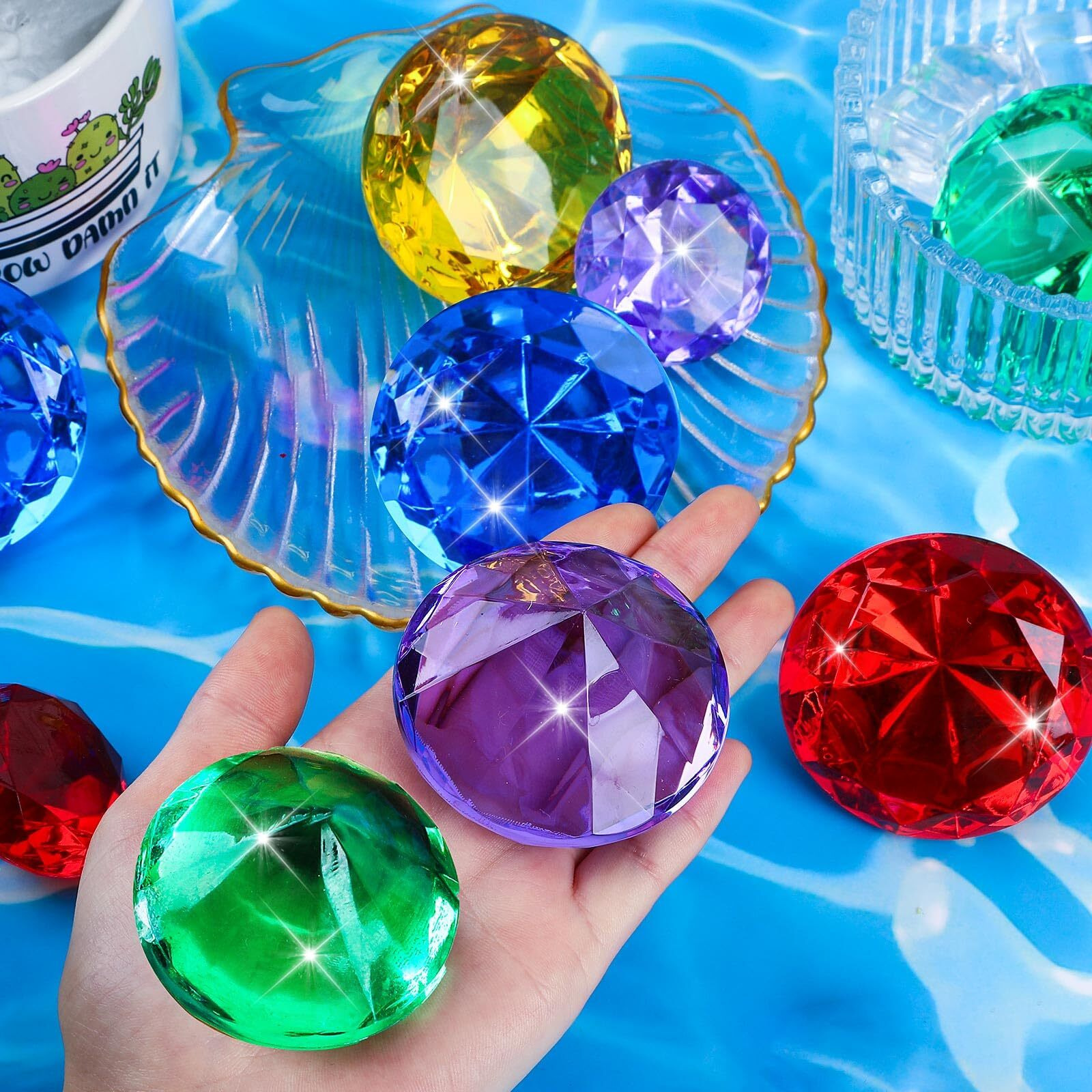 Marforever Extra Large Diving Gem Pool Toys  60Mm Extra Big Diamond Colorful Pirate Treasure Diving Gems Huge Acrylic Diamond Pool Gems Set For Summer Swimming Party Favors Boys Girls Training Gifts
