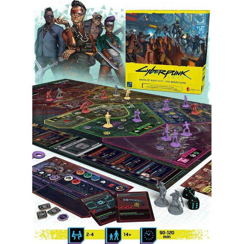 Cmon Cyberpunk 2077 Gangs Of Night City Board Game - Conquer Night City In This Immersive Sci-Fi Strategy Game Adventure Game  Ages 14+  1-4 Players  90-120 Min Playtime  Made