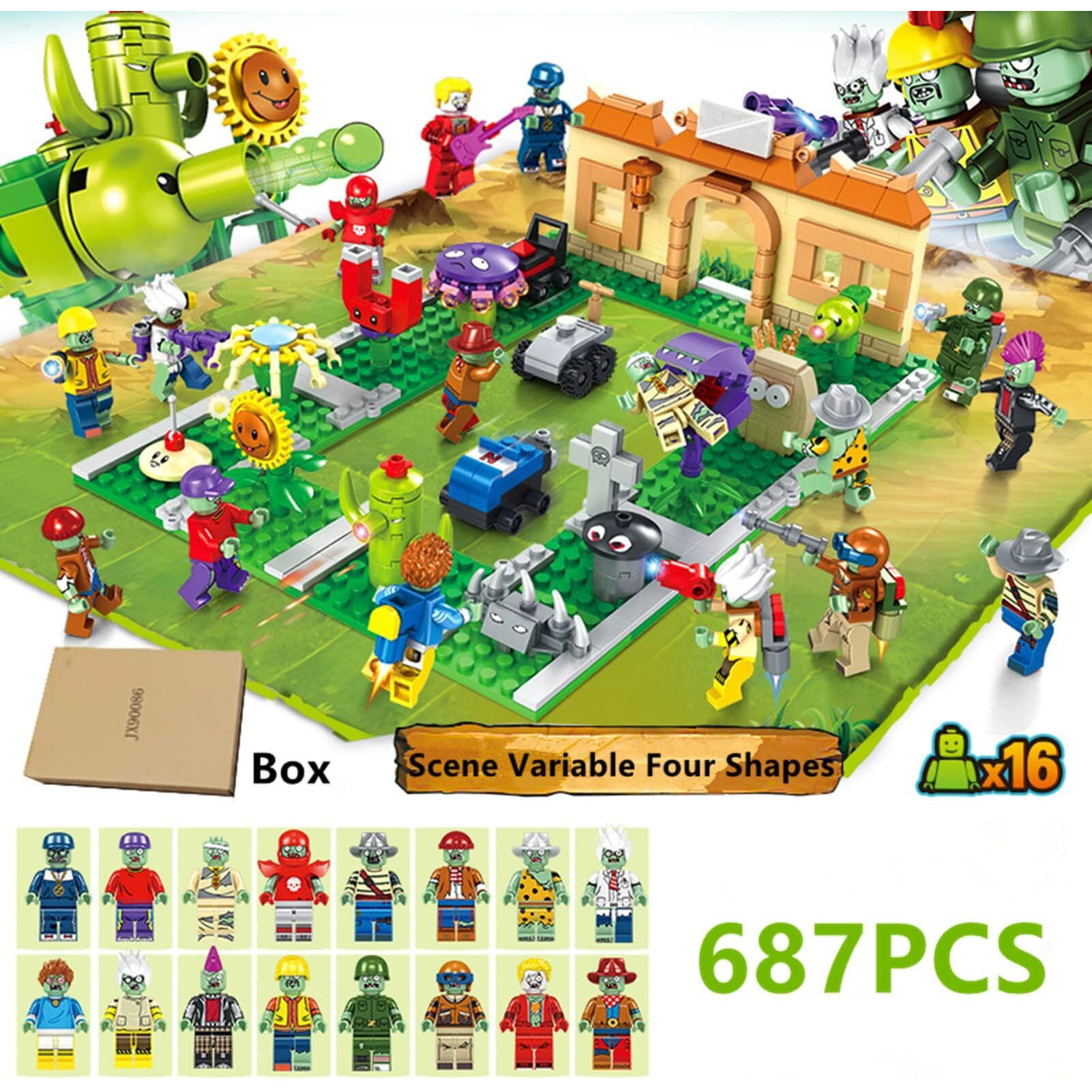 Jhesao Plants And Zombies Pvz Toys Assembly Action Figures Pvz Assemblable Toys Set 1 2 Series 687 Pcs Great Gifts For Kids And Fans Birthday And Christmas Party New