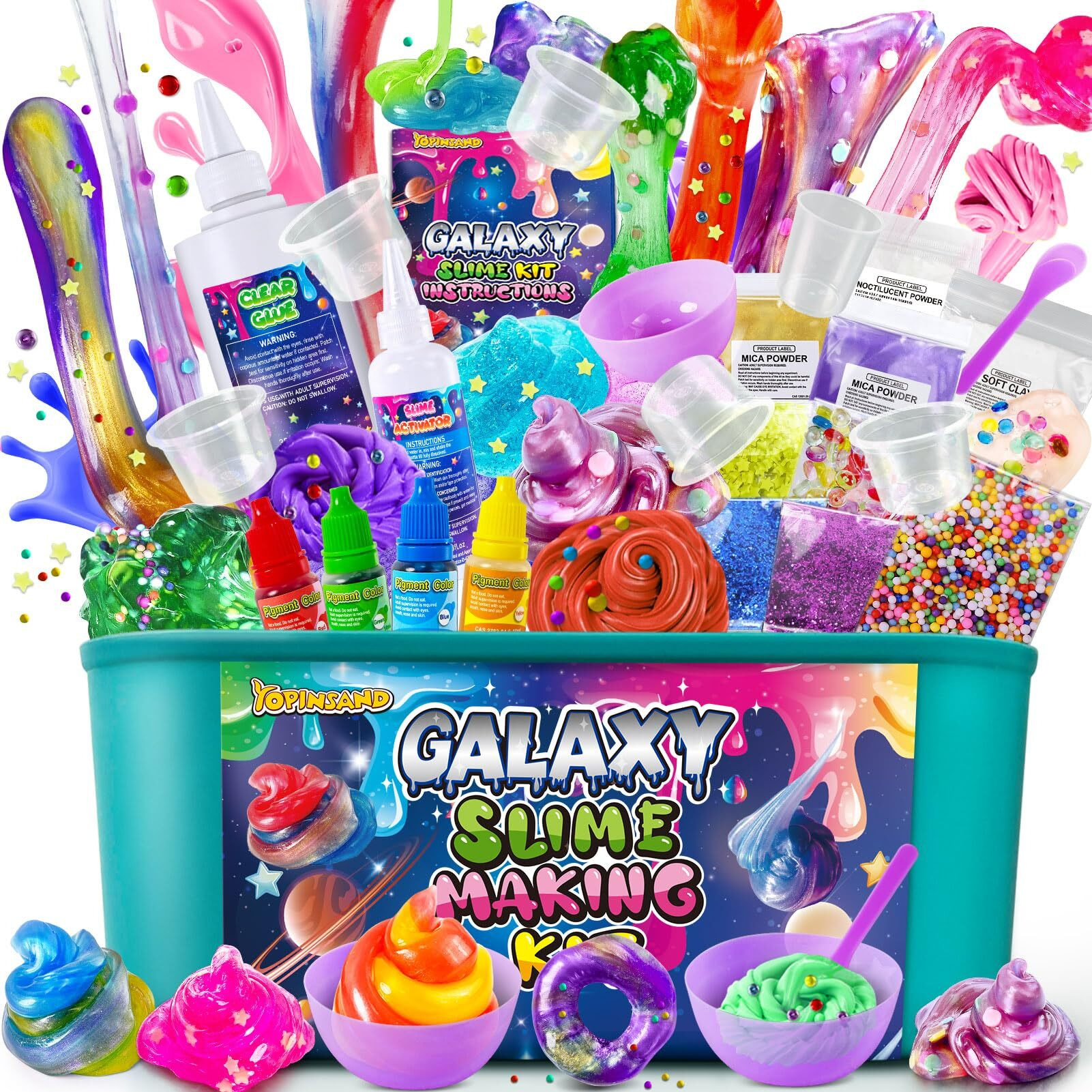 Yopinsand Diy Slime Kit  Galaxy Slime Making Kit For Girls  Butter Slime  Foam Slime  Glow In The Dark Slime With Add-Ins  Foam Balls  Charms  Glitters  Slime Party Favors Gift Toys For Kids 6-12