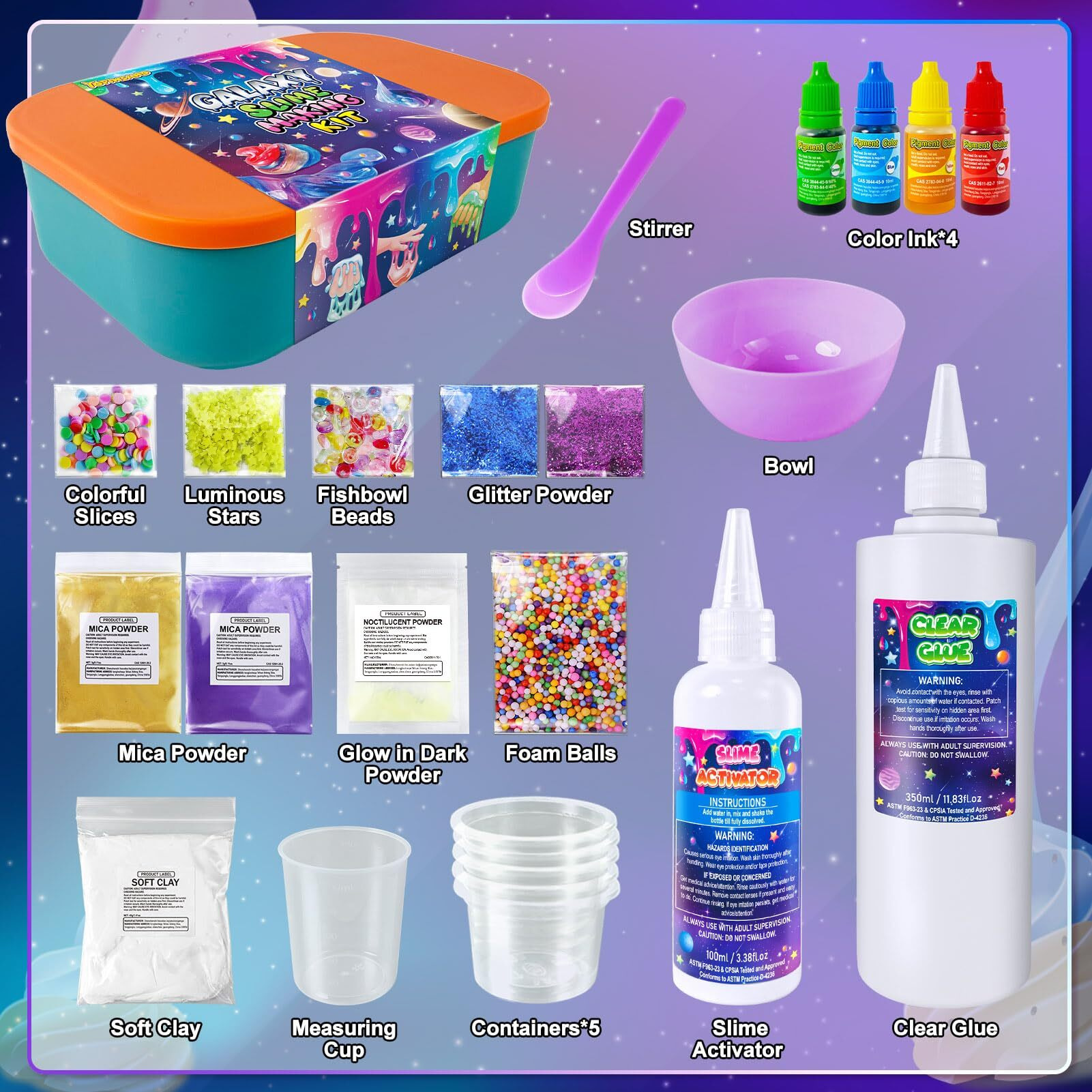 Yopinsand Diy Slime Kit  Galaxy Slime Making Kit For Girls  Butter Slime  Foam Slime  Glow In The Dark Slime With Add-Ins  Foam Balls  Charms  Glitters  Slime Party Favors Gift Toys For Kids 6-12