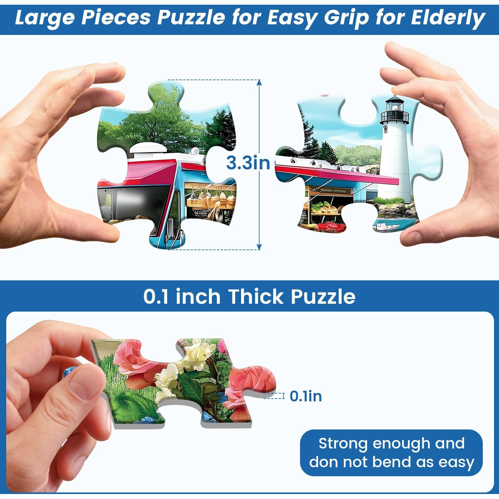 3 Pack 48 Large Piece Puzzle For Seniors Alzheimers Puzzles Dementia Alzheimer's Products Activities For Elderly Adults Mountains Village Sea Easy Jigsaw Puzzle Cognitive Games With 3 Storage Bags
