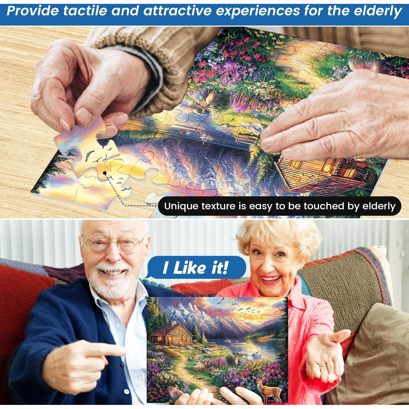 3 Pack 48 Large Piece Puzzle For Seniors Alzheimers Puzzles Dementia Alzheimer's Products Activities For Elderly Adults Mountains Village Sea Easy Jigsaw Puzzle Cognitive Games With 3 Storage Bags