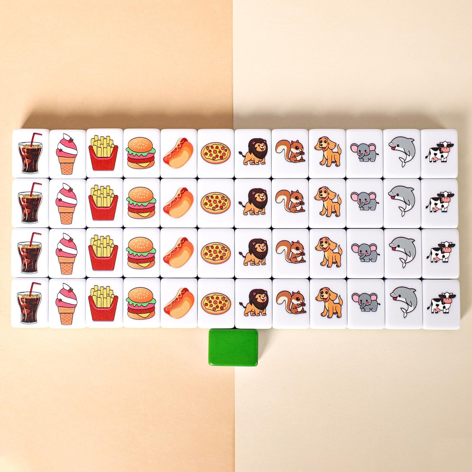 Gracias 2 Players Mahjong Block Set  Mahjong Tile Game With 49 Premium Green Tiles(30Mm) Animal And Food Pattern  Portable Mahjongg Set With A Carry Bag