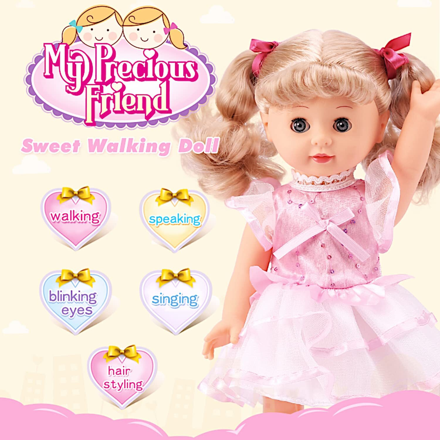 Poco Divo Princess Walking Doll 12"" Interactive Vinyl Toy Baby Sonic Control Cuddly Girl Singing Talking Blonde Fashion Beauty With Blinking Eyes