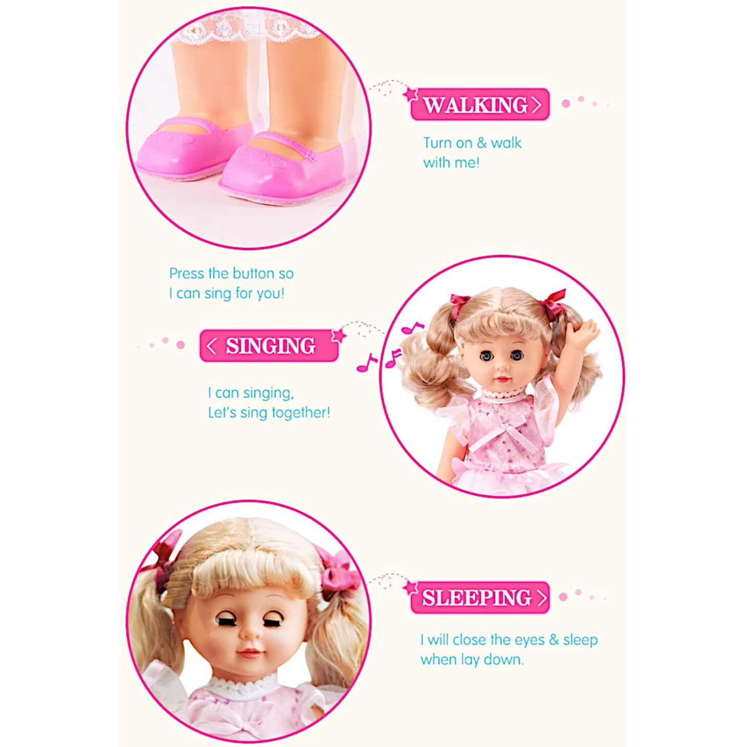 Poco Divo Princess Walking Doll 12"" Interactive Vinyl Toy Baby Sonic Control Cuddly Girl Singing Talking Blonde Fashion Beauty With Blinking Eyes