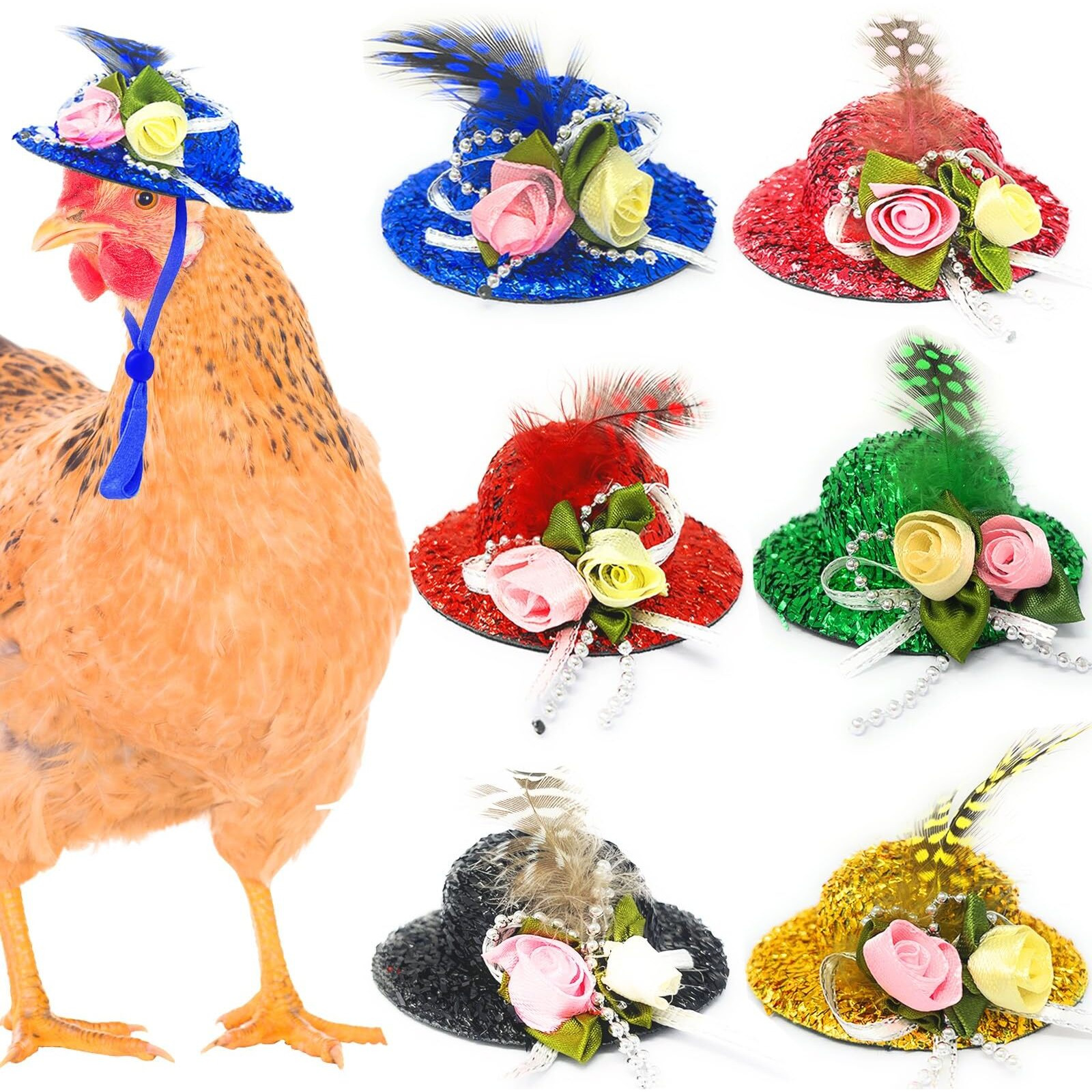 6 Pieces Chicken Hats For Hens Fit Chicken Clothes Costumes For Chickens Hats For Chickens Bearded Dragon Costume Tiny Hats Small Animal Hats Doll Clothes Doll Accessories-2