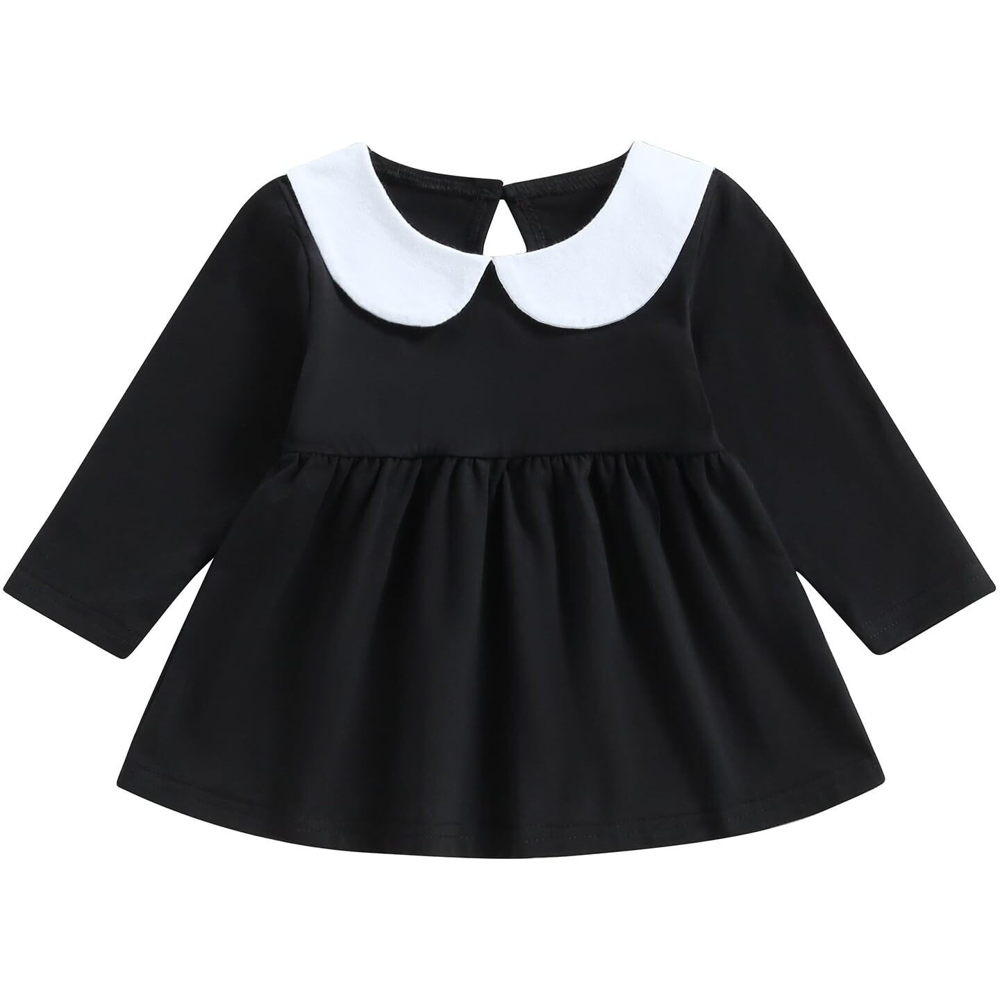 Lamuusaa Toddler Baby Girl Halloween Outfit Doll Collar Black Long Sleeve Dress A-Line Dress Halloween Dress Costumes