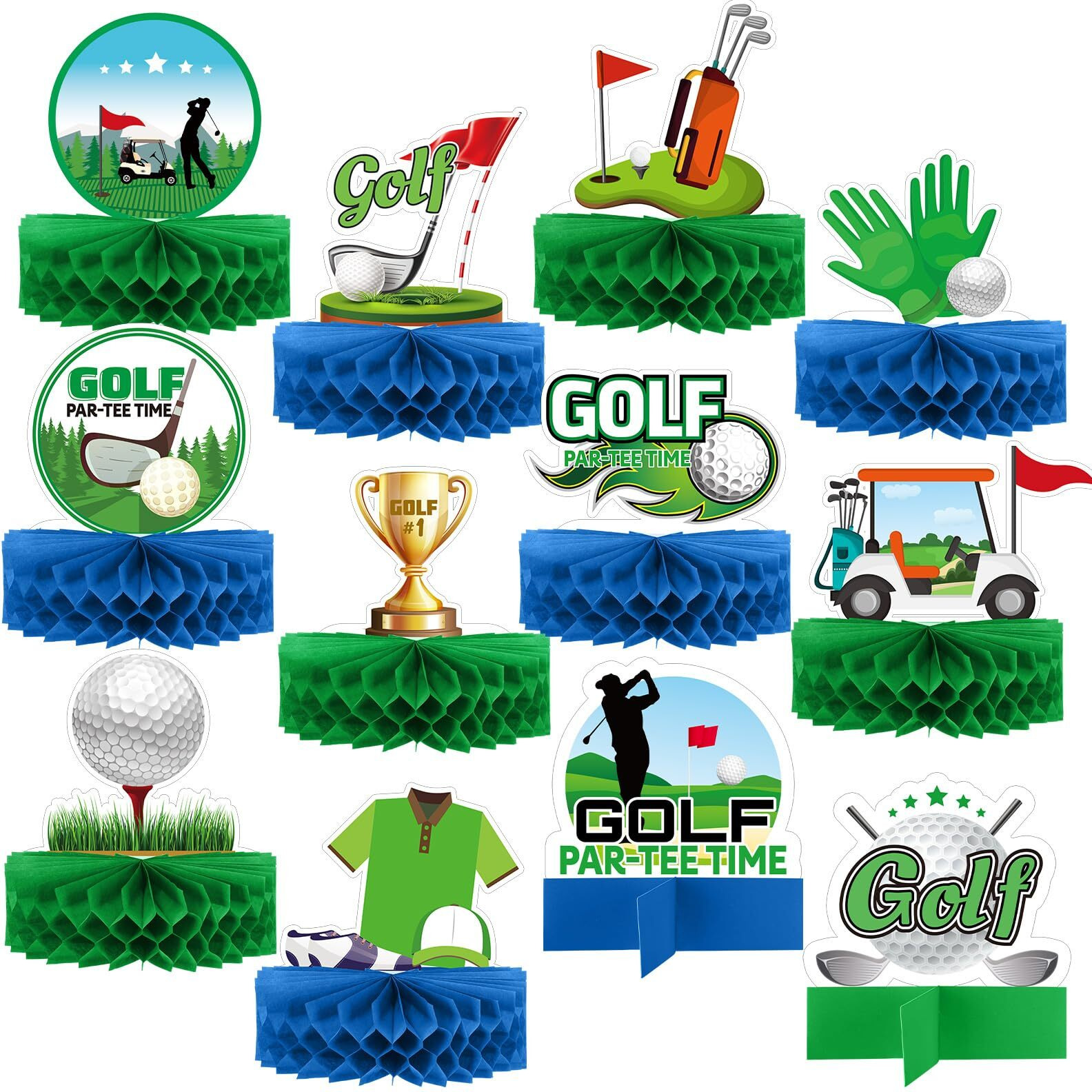 Teling 12 Pieces Golf Party Decorations Golf Honeycomb Centerpieces Golf Party Centerpieces For Tables Golf Cake Topper Golf Party Supplies For Birthday Shower Sport Themed Party Decor (Novelty)