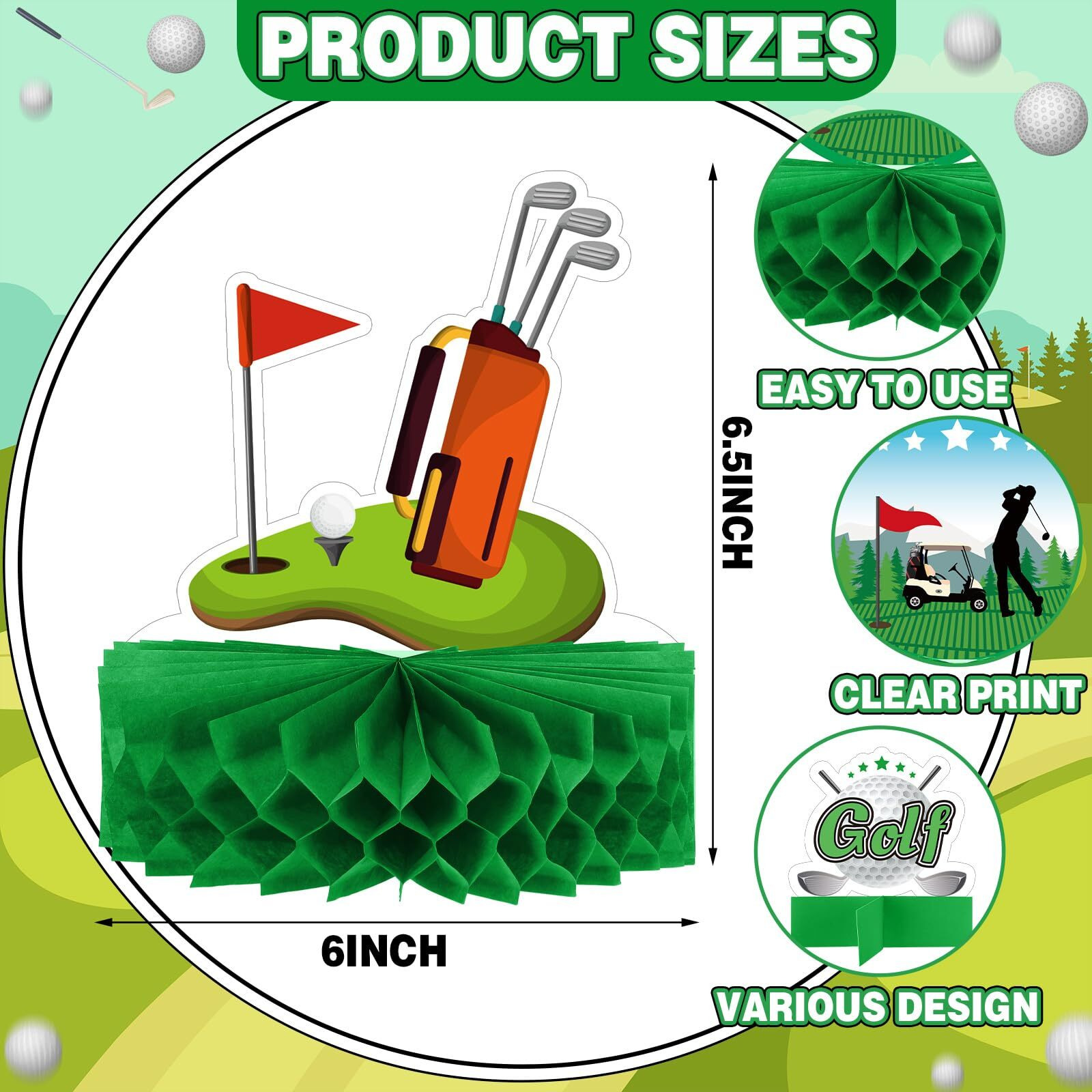 Teling 12 Pieces Golf Party Decorations Golf Honeycomb Centerpieces Golf Party Centerpieces For Tables Golf Cake Topper Golf Party Supplies For Birthday Shower Sport Themed Party Decor (Novelty)