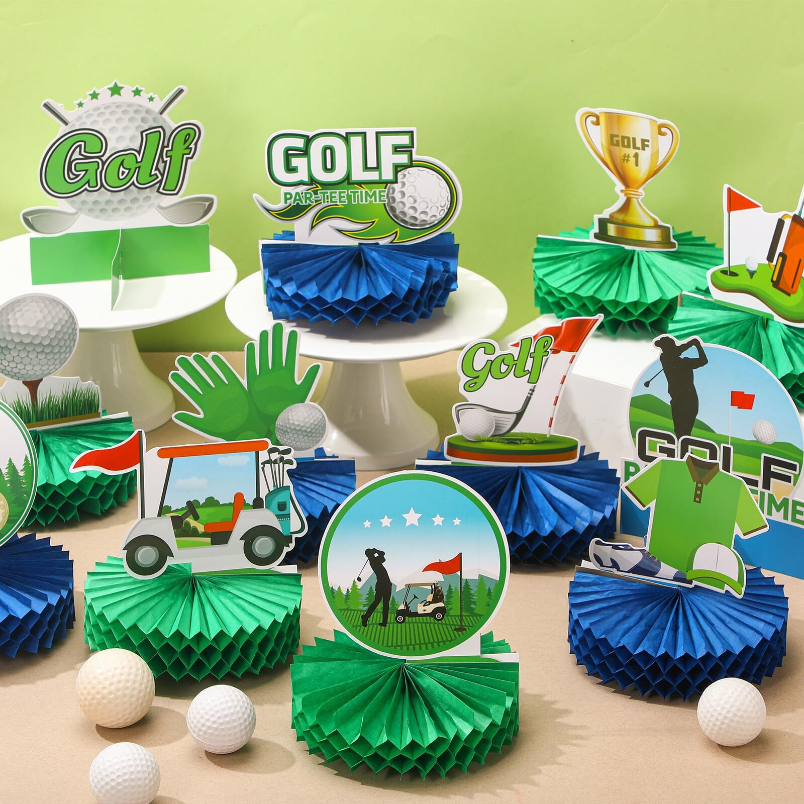 Teling 12 Pieces Golf Party Decorations Golf Honeycomb Centerpieces Golf Party Centerpieces For Tables Golf Cake Topper Golf Party Supplies For Birthday Shower Sport Themed Party Decor (Novelty)