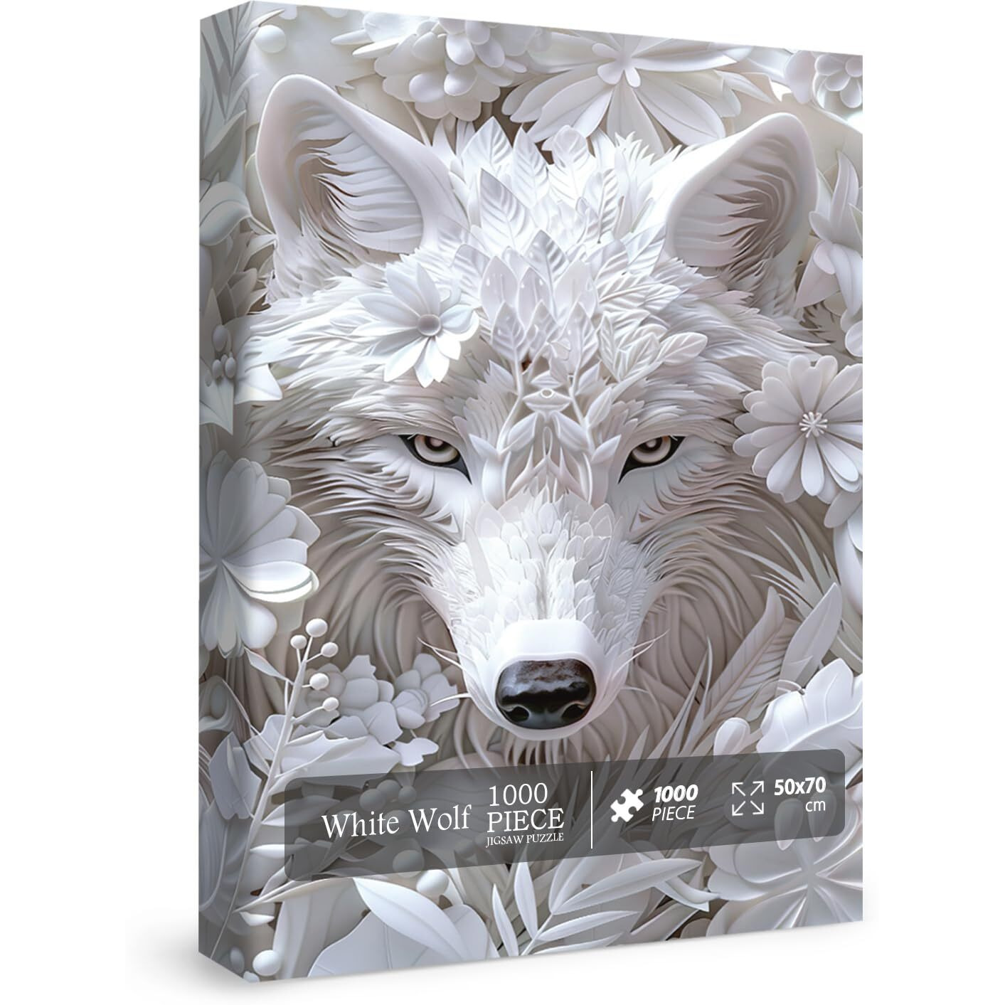 Impossible Flower Wolf Puzzles For Adults 1000 Pieces  Hard Difficult Animals White Jigsaw Puzzles  Floral Winter Wolves Art Puzzles