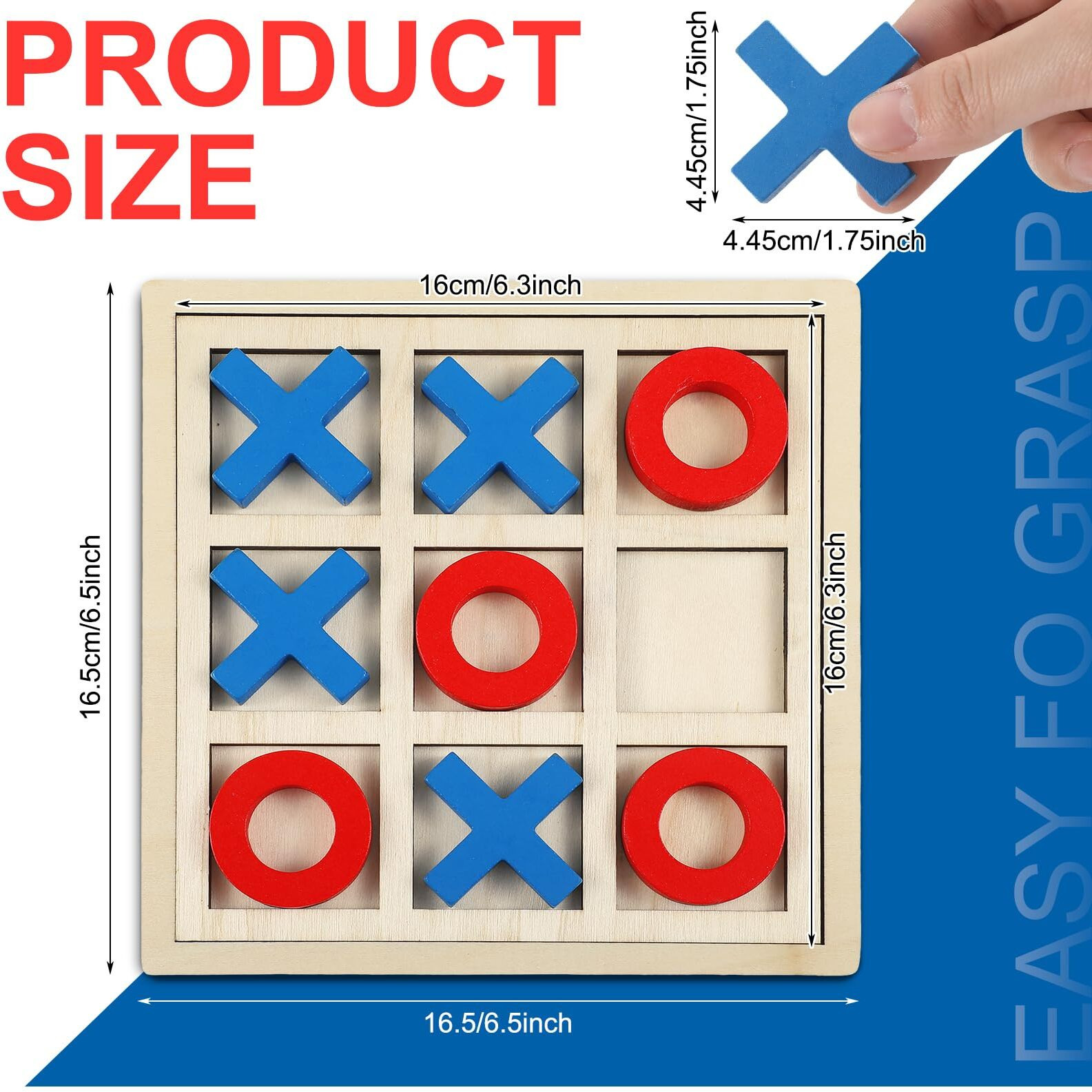 Seenelling Jumbo Wooden Tic Tac Toe Game Dementia Activities For Alzheimers Seniors With Matching And Puzzle Templates Xo Chess Board Game For Elderly Engaging Table Decor(Blue  Red)