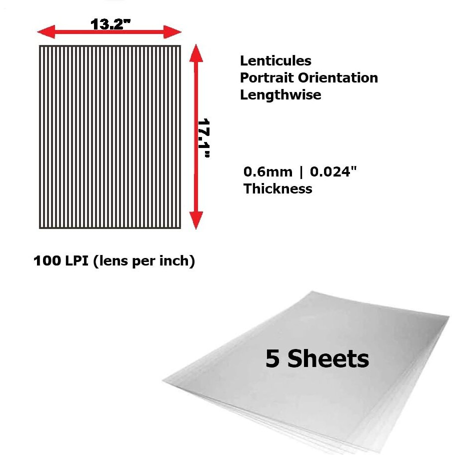 Lenticular Sheet 17"&quotX13""  100Lpi (Pack Of 5) - Transparent Lenticular Lens Sheet Blanks  Portrait  For Magic Tricks  3D/Morph/Zoom/Animation/Flip-Image Printing  Optical Illusion  Invisibility Shield