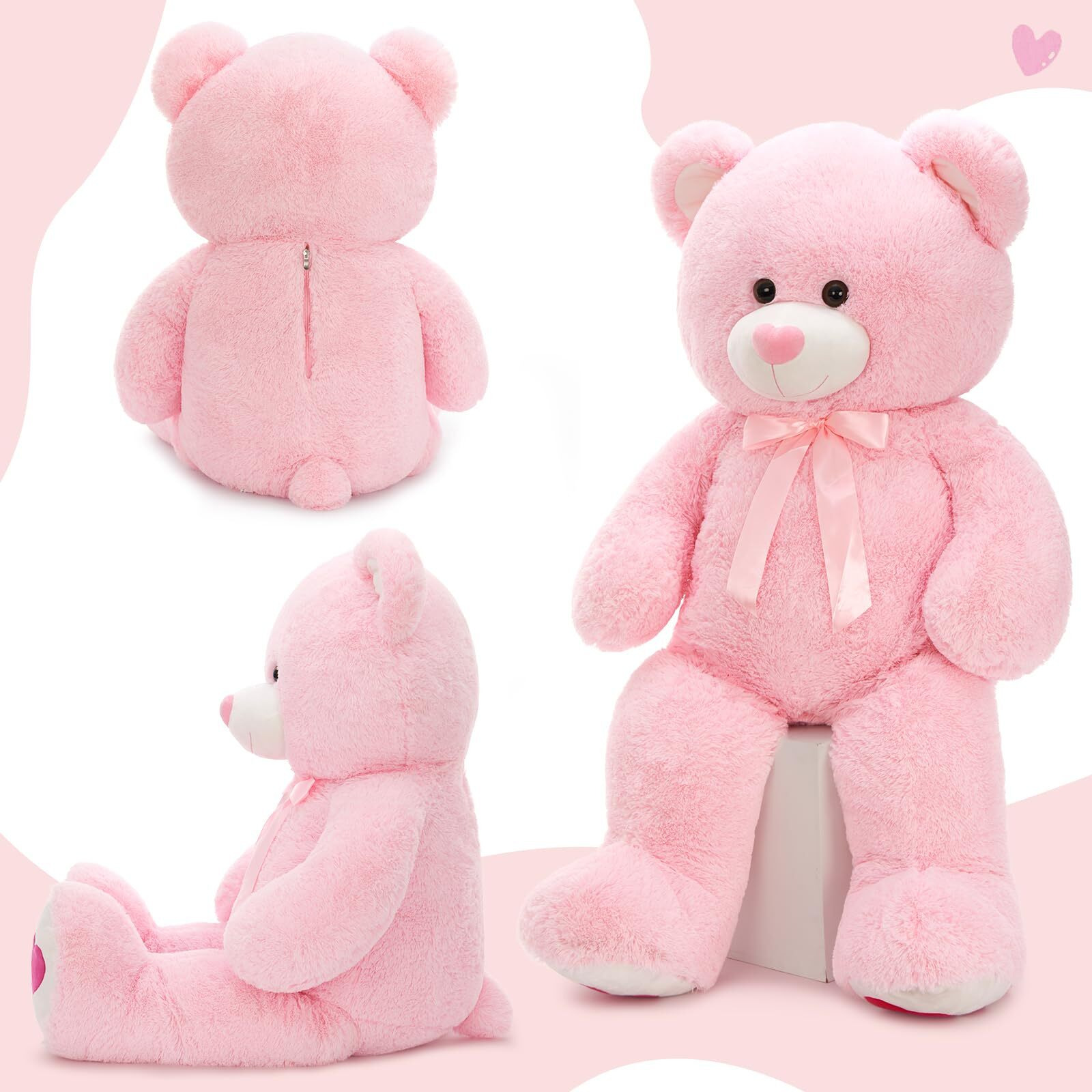 Maogolan Giant Pink Teddy Bear Plush 42 ""   "&quotHeart Footprints And Heart Nose  Large Valentines Teddy Bear For Girlfriend  Wife  Lover-Anniversary  Birthday  Long Distance
