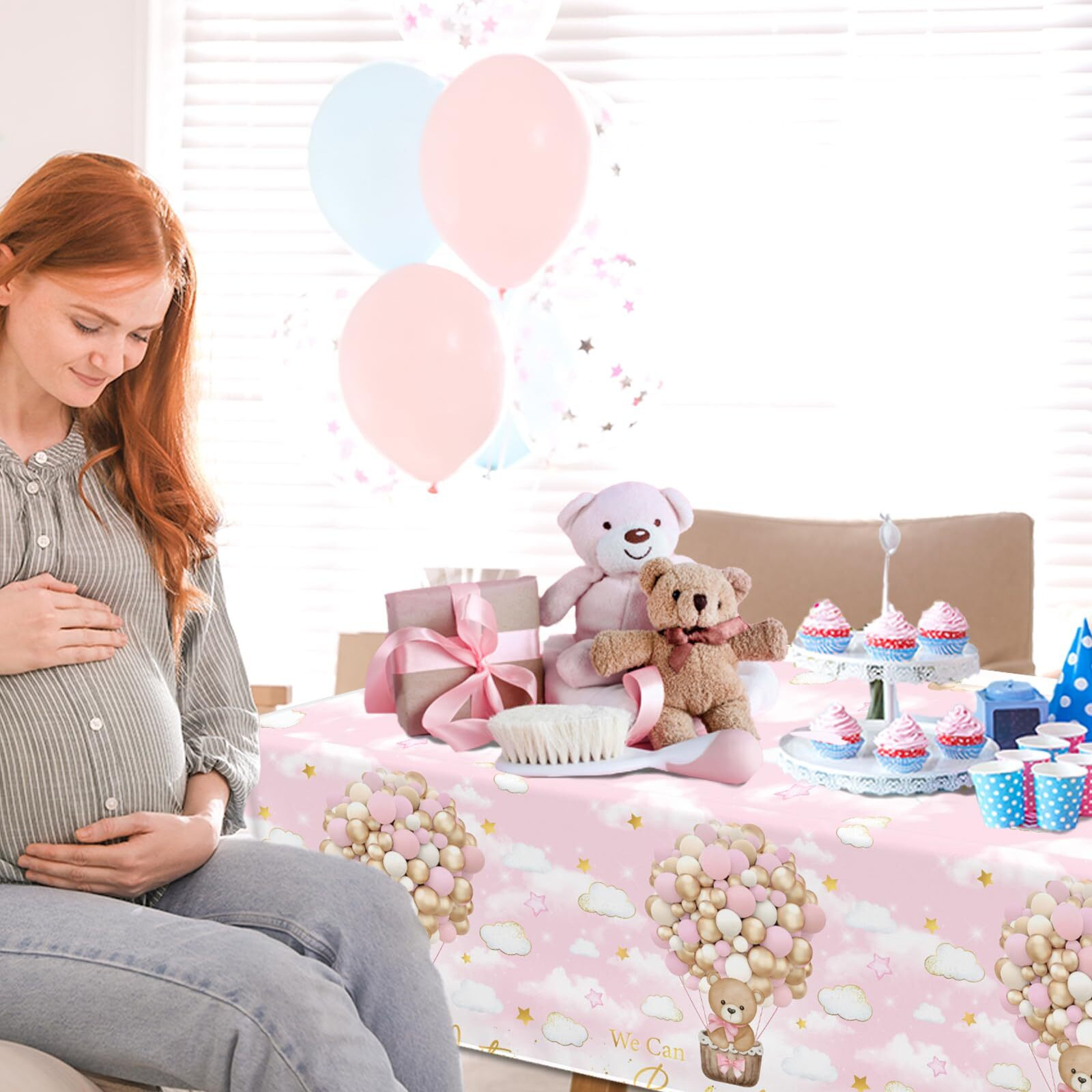 Bear Baby Shower Tablecloth  We Can Bearly Wait Baby Shower Decorations 3Pcs Pink Teddy Bear Table Cover  Bear Baby Girls Gender Reveal Tablecloth