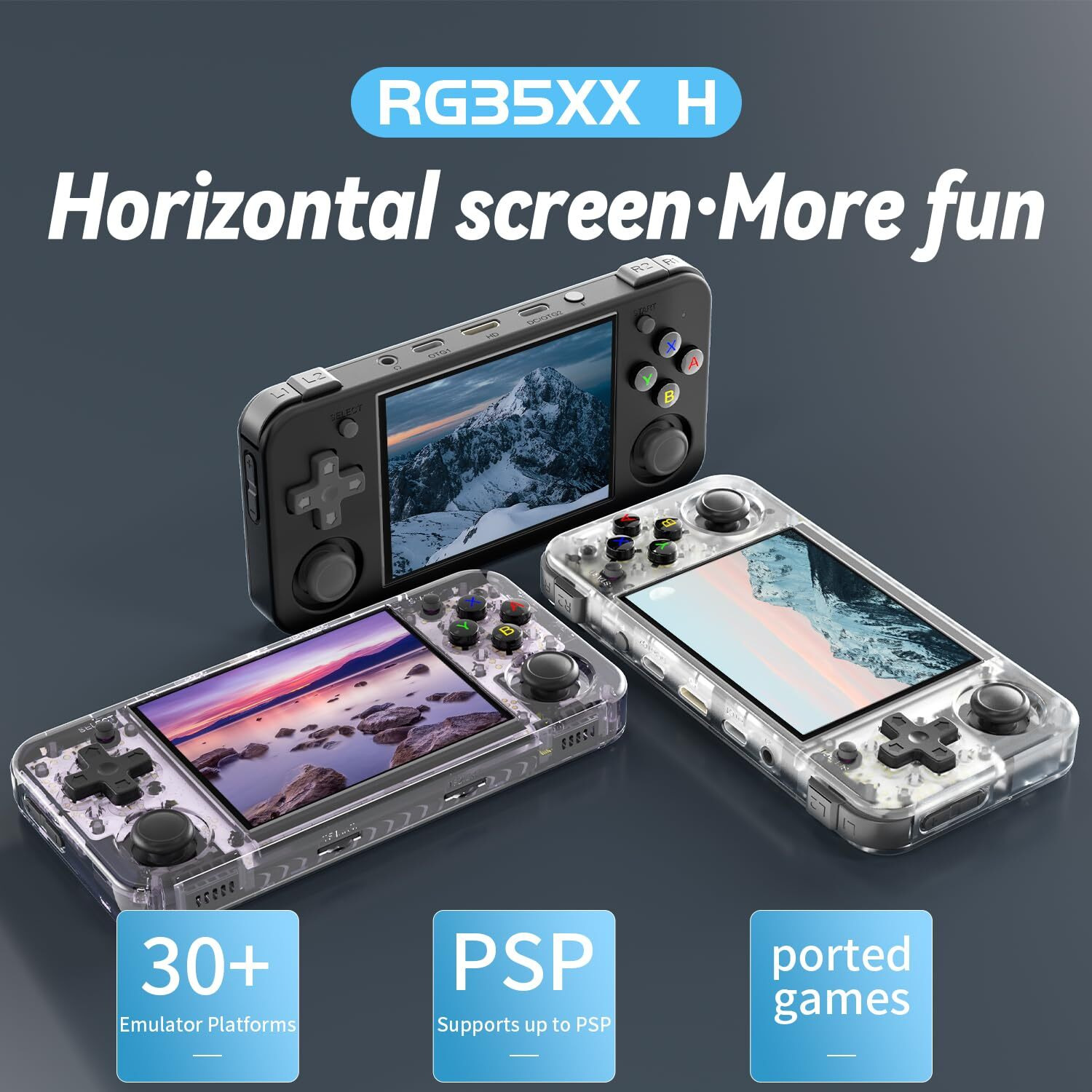 Rg35Xx H Retro Handheld Game Consoles Rg35Xxh Retro Gaming Console With 3300Mah Battery 5500+ Games 64G Tf Card Linux System 3.5-Inch Ips Screen Cortex-A53 Rg35Xx H Portable Handheld Emulator(White)