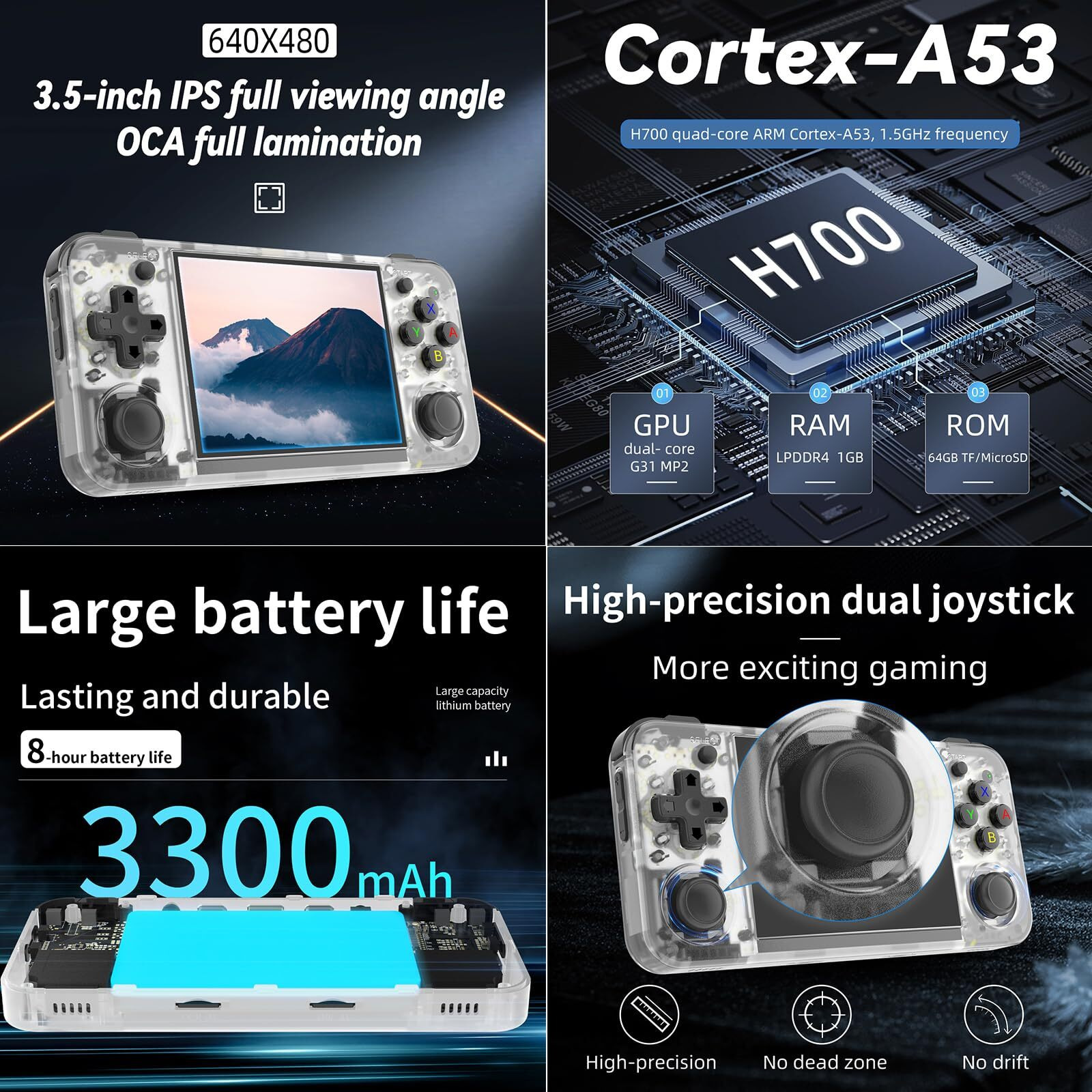Rg35Xx H Retro Handheld Game Consoles Rg35Xxh Retro Gaming Console With 3300Mah Battery 5500+ Games 64G Tf Card Linux System 3.5-Inch Ips Screen Cortex-A53 Rg35Xx H Portable Handheld Emulator(White)