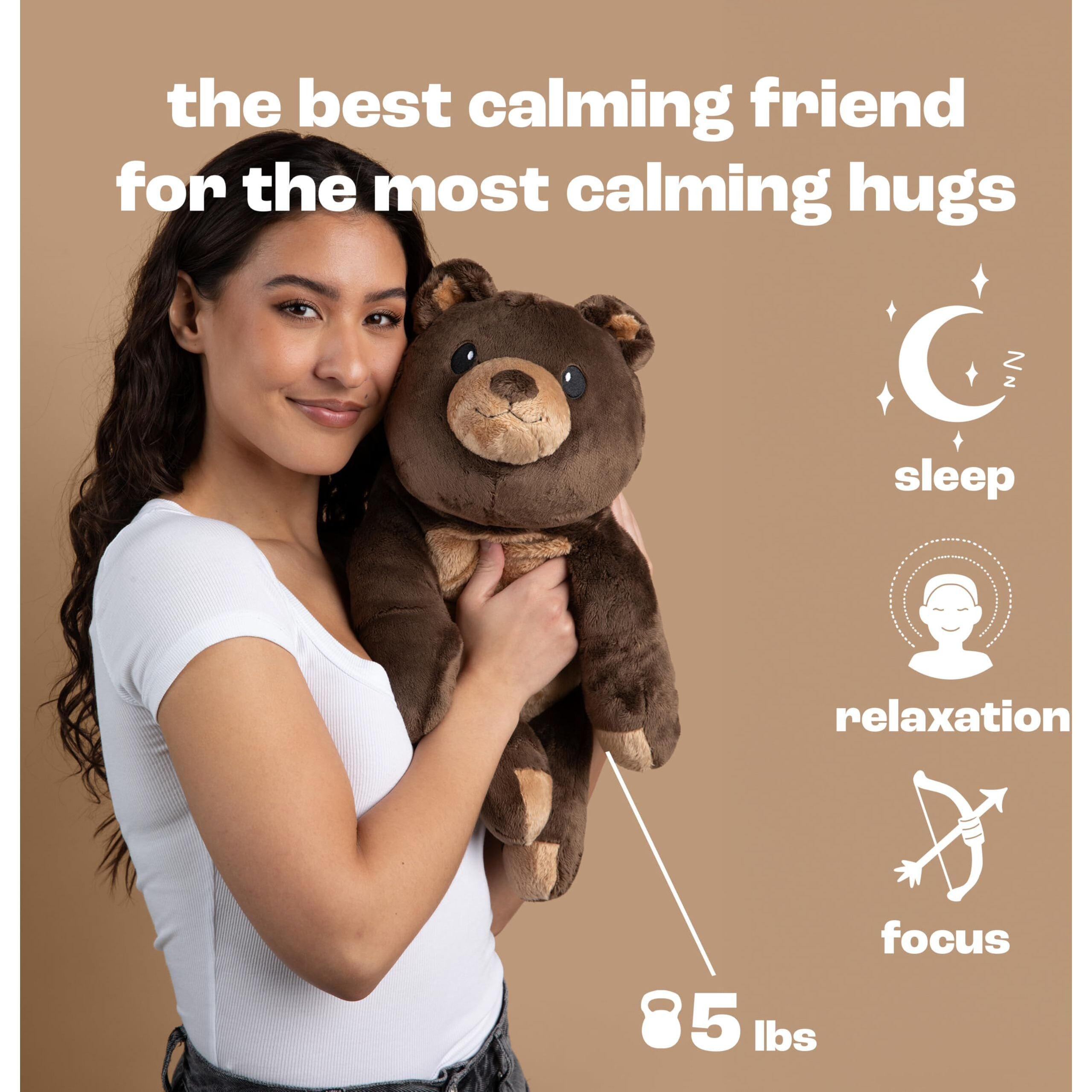 Brease 5 Lb Unscented Weighted Brown Teddy Bear Plush Toy - Gentle Companion For Children And Adults  Soft Plushie For Boys And Girls  Snuggly Bear For Comfort  Calm  And Gentle Embrace
