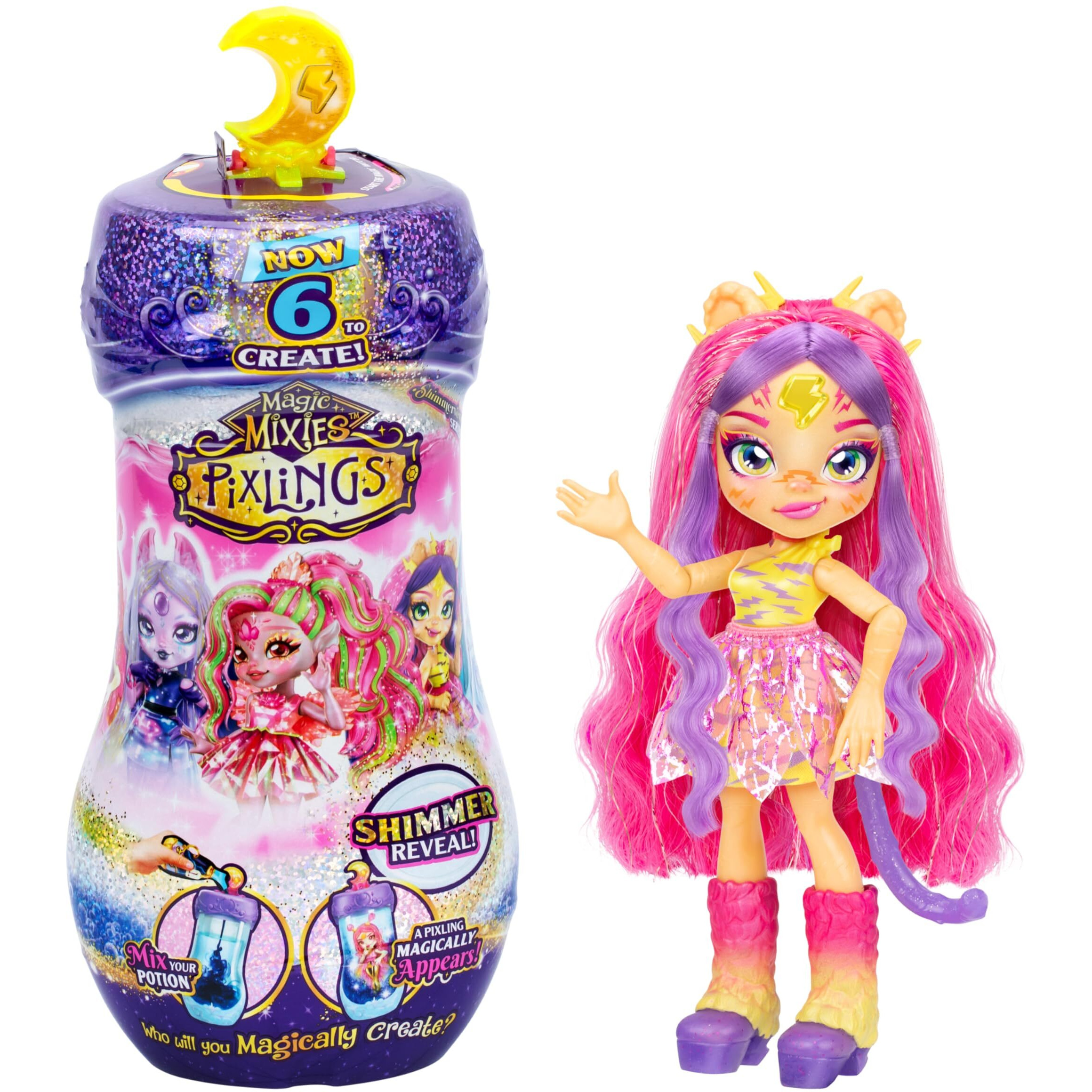 Magic Mixies Pixlings Shimmerverse Series  Create & Mix A Magic Potion To Reveal Tiggz The Tiger Pixling  Watch As This Beautiful 6.5"" Fashion Doll Appears Inside The Potion Bottle