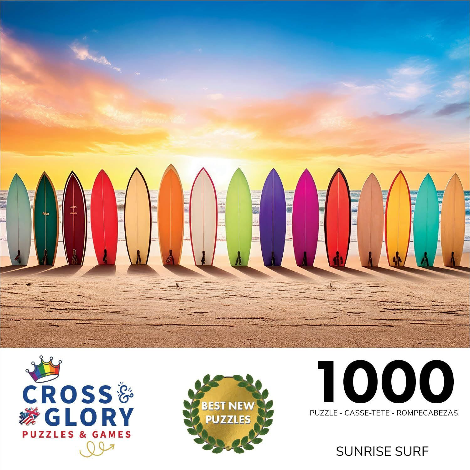 Cross & Glory - Sunrise Surf - 1000 Piece Jigsaw Puzzle For Adults | Vibrant Beach Scene Artwork | Unique Gift Idea