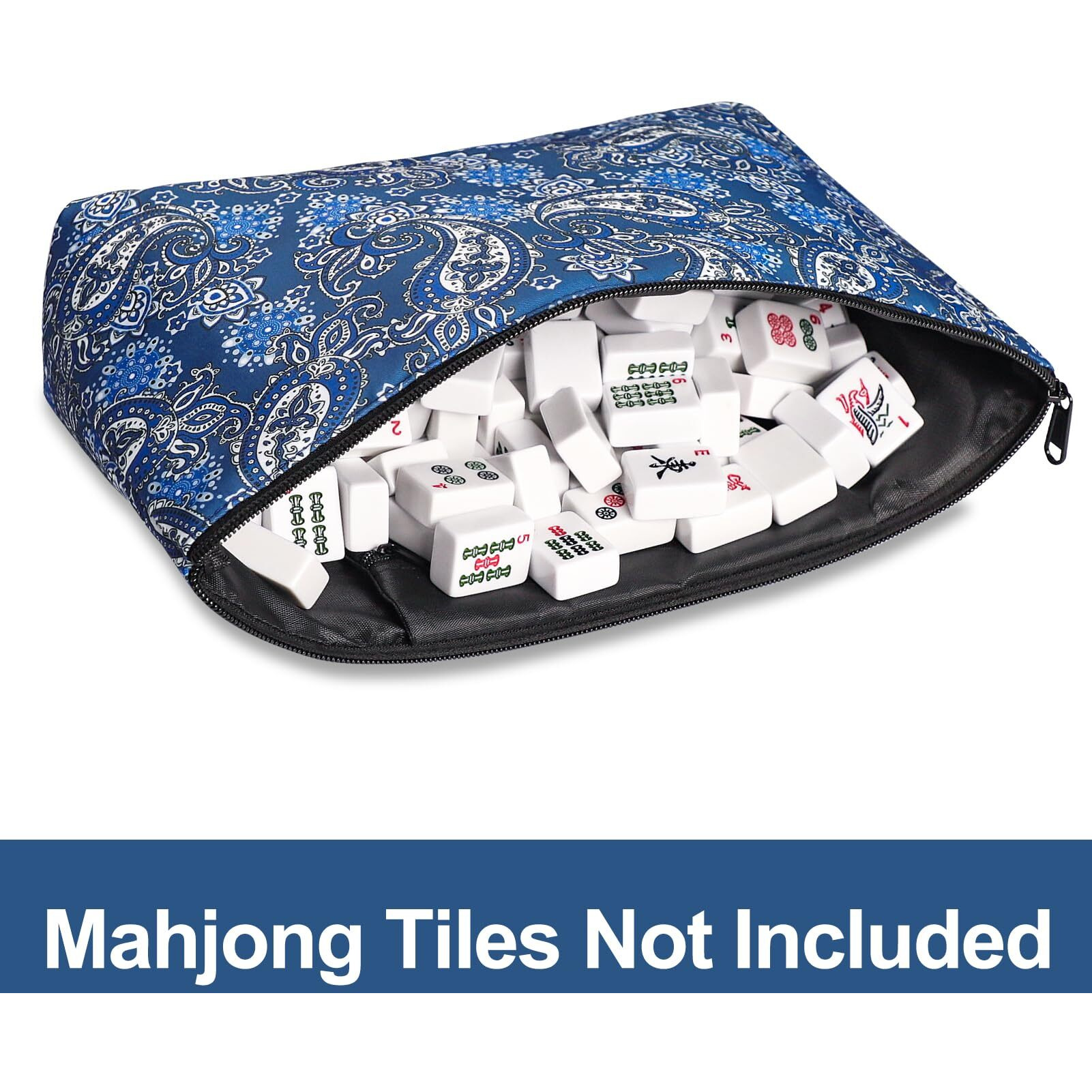 Gustaria Empty Mahjong Bag Thickened Blue Printed Soft American Mahjong Tiles Bag (Case Only)