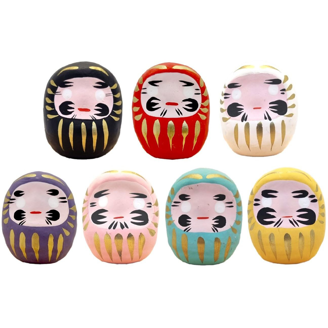 Edoya Daruma Dolls (Set Of 7) Japanese Good Luck Charms Gift Set Traditional Figurine