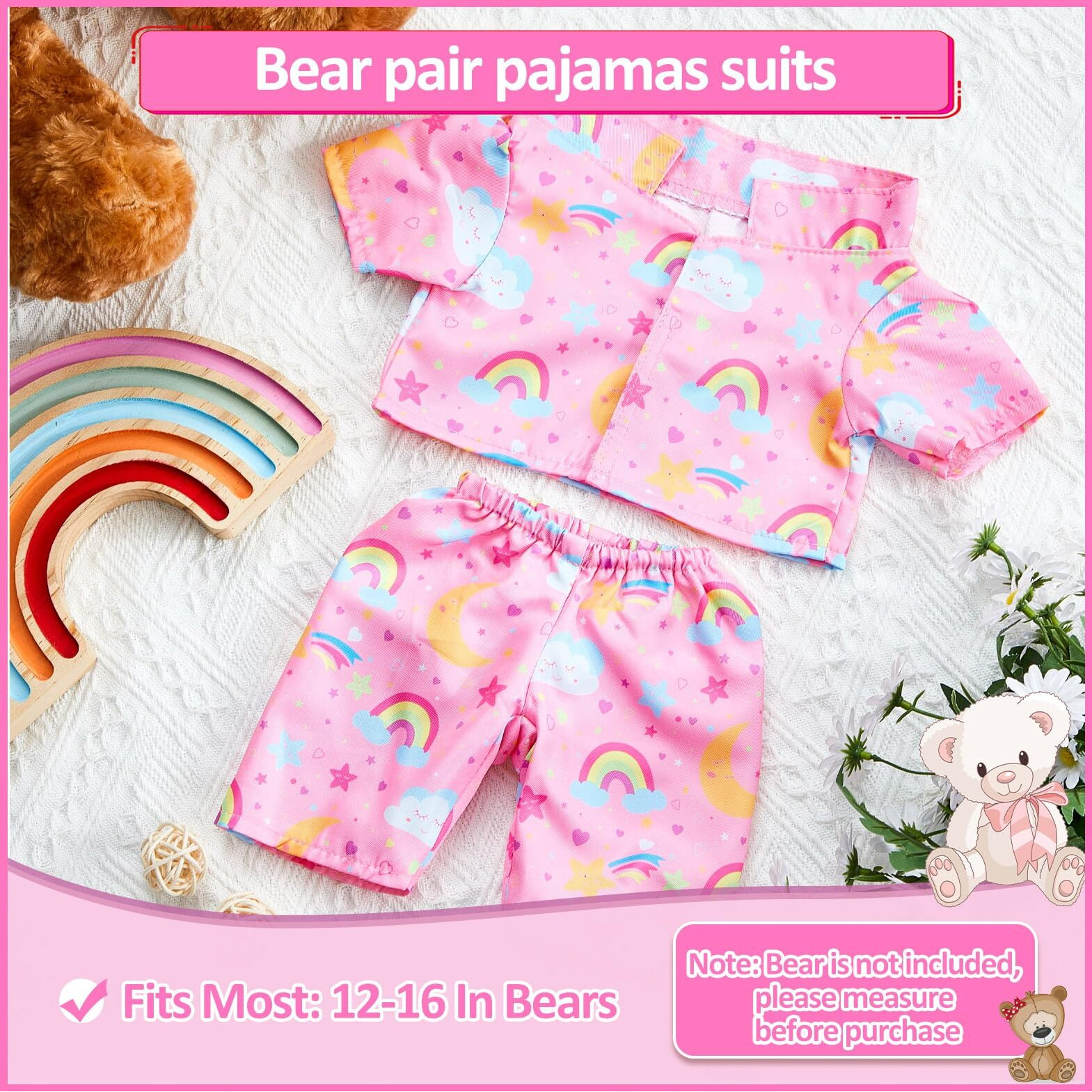 Bunnycool 2 Pcs Pj's Bear Clothes Outfit  Fit Most 12-16 Inch Bears Stuffed Animal Clothes Pajamas Plushy Clothes For Stuffed Animals  Pre Kindergarten Toys(Pink)