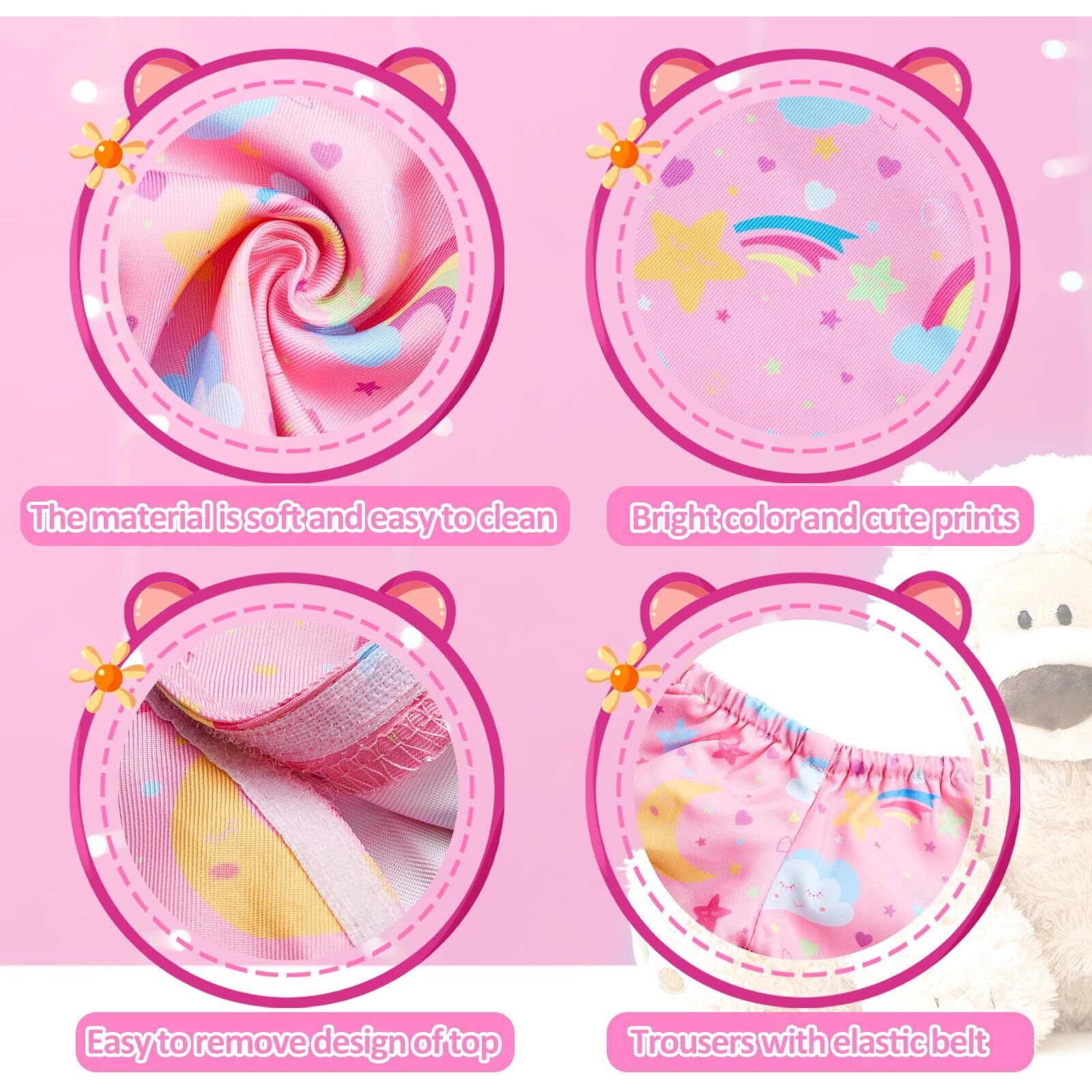 Bunnycool 2 Pcs Pj's Bear Clothes Outfit  Fit Most 12-16 Inch Bears Stuffed Animal Clothes Pajamas Plushy Clothes For Stuffed Animals  Pre Kindergarten Toys(Pink)