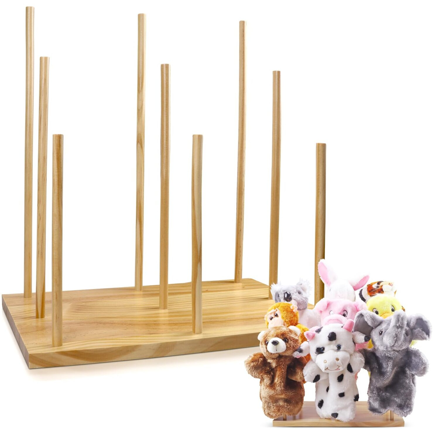 Ouvibor Wooden Puppet Stand  Education Wooden Puppet Tree Store And Display Doll Holder  Anti Crush Storage  Holds 9 Hand Puppets