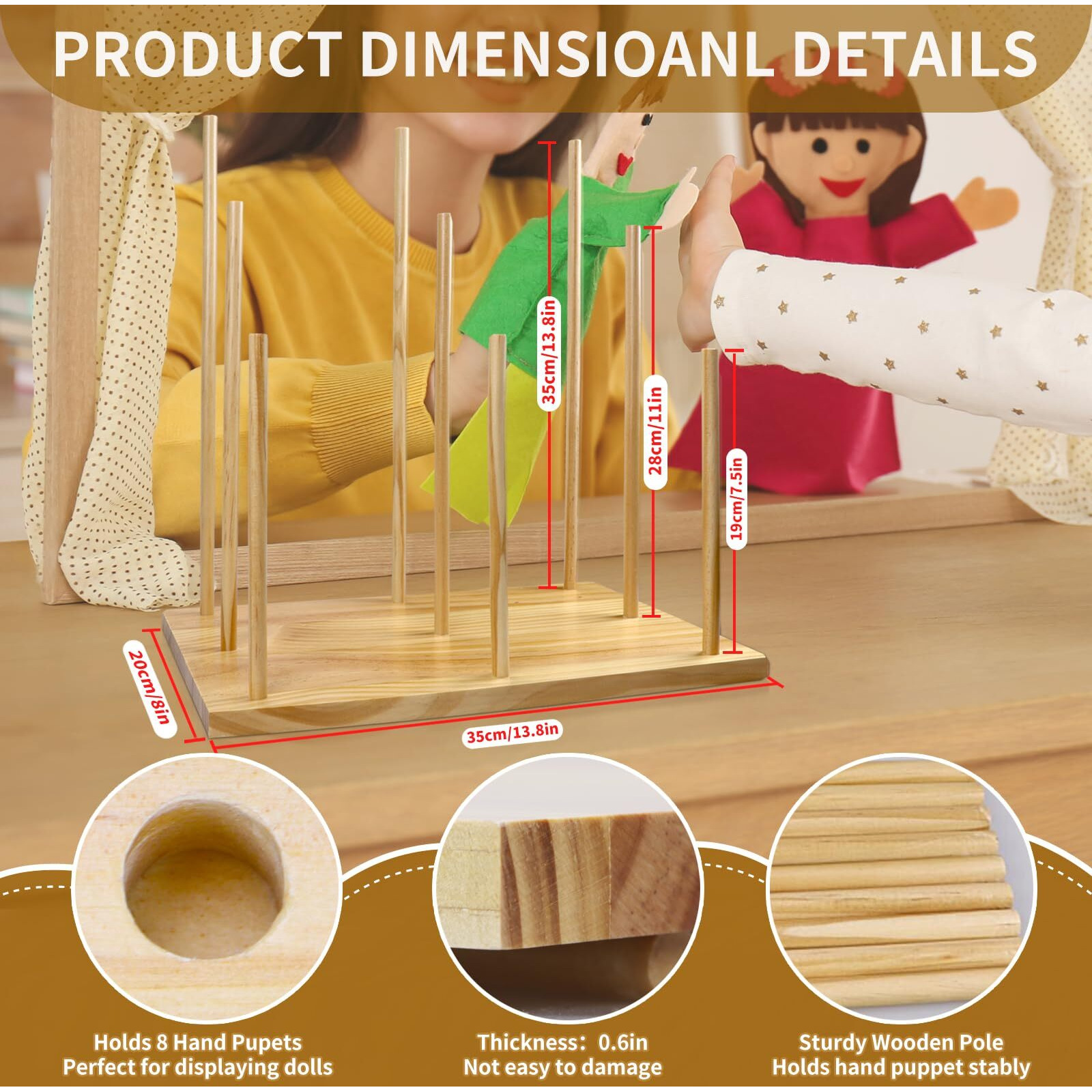 Ouvibor Wooden Puppet Stand  Education Wooden Puppet Tree Store And Display Doll Holder  Anti Crush Storage  Holds 9 Hand Puppets