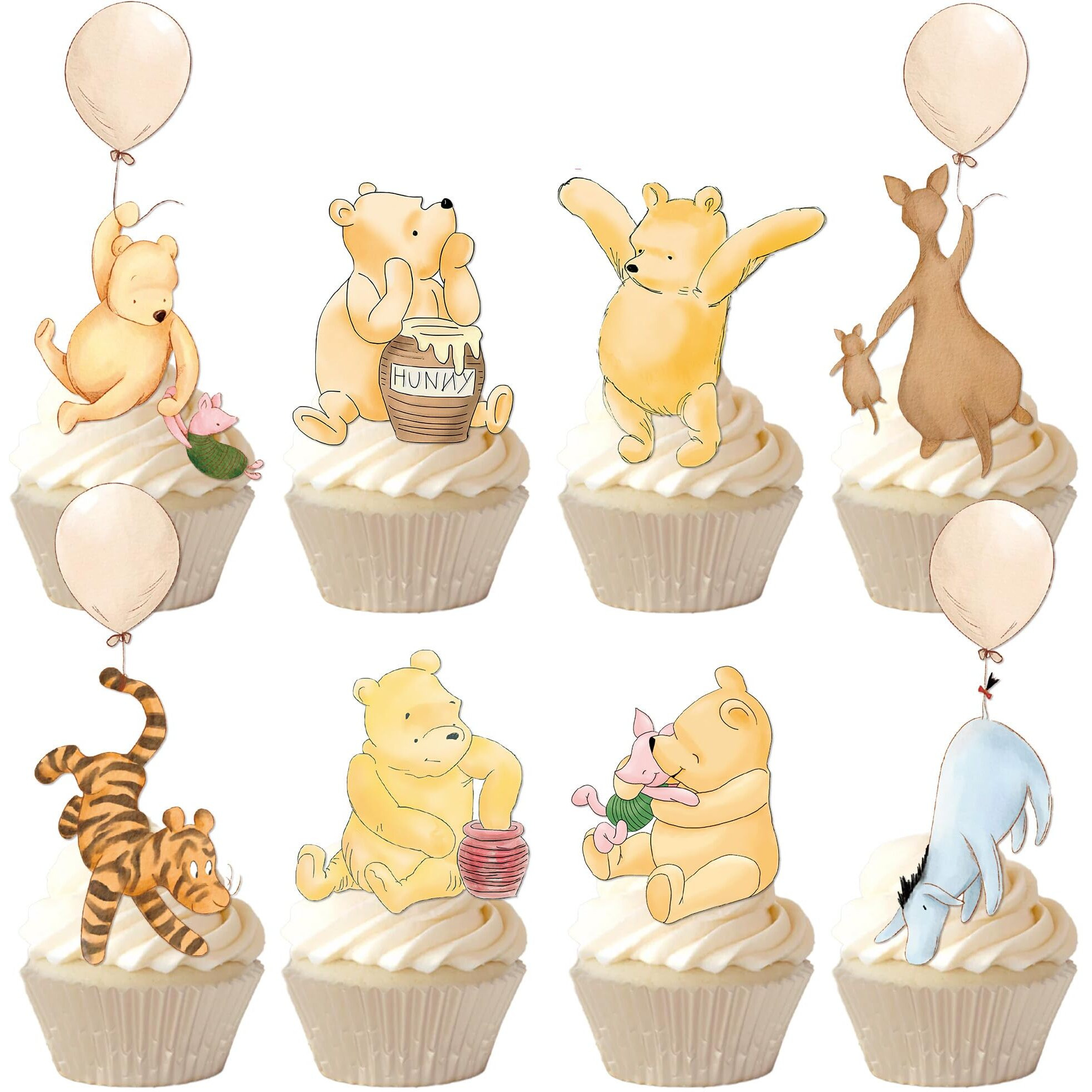 48 Pcs Winnie Cupcake Toppers Classic Pooh Baby Shower Decorations Cute Cake Decorations Oh Baby Newborn Party Favors Boys And Girls First Birthday Supplies