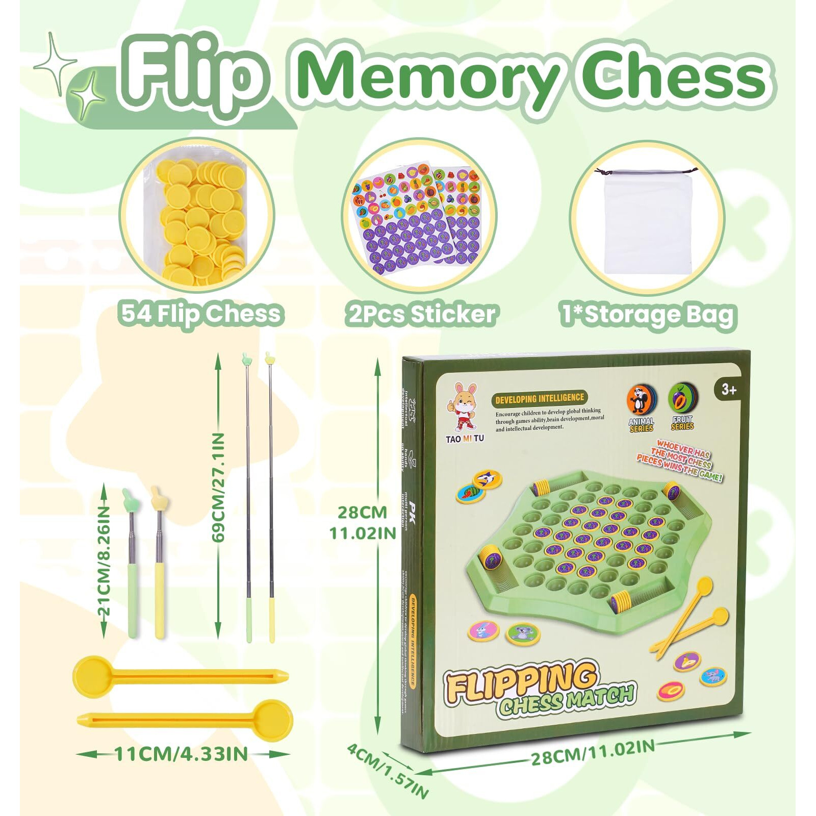 Gencokok 54Pcs Fruit Flip Chess Memory Chess Game  Animal Flip Matching Chess Board  Memory Chess Game For Kindergarten Gathering Activity  Flip To Win Travel Memory Game (L-Fruit)