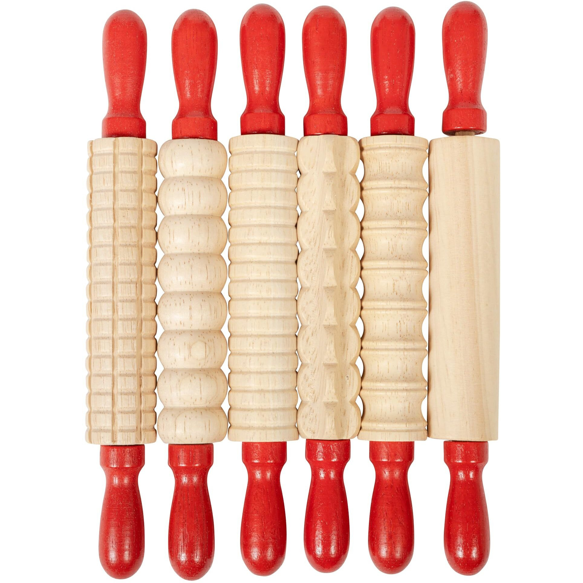 Ready 2 Learn Mini Textured Wooden Rolling Pins - Set Of 6-7.25 Inches - Turning Handles - Rollers For Kids' Dough  Crafts  Imaginative Play