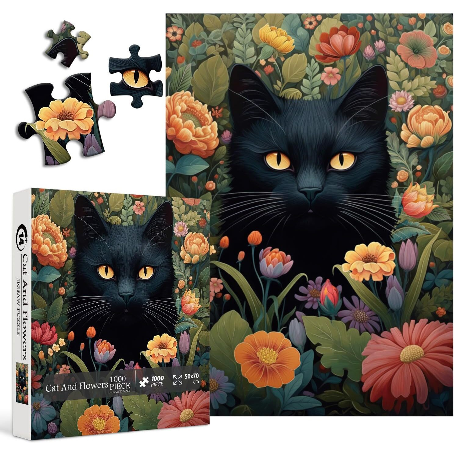 Vintage Cat Puzzles For Adults 1000 Pieces And Up  Pickforu Flower Jigsaw Puzzles Collection Animal And Plant  Retro Kitty Puzzle For Cat Lovers